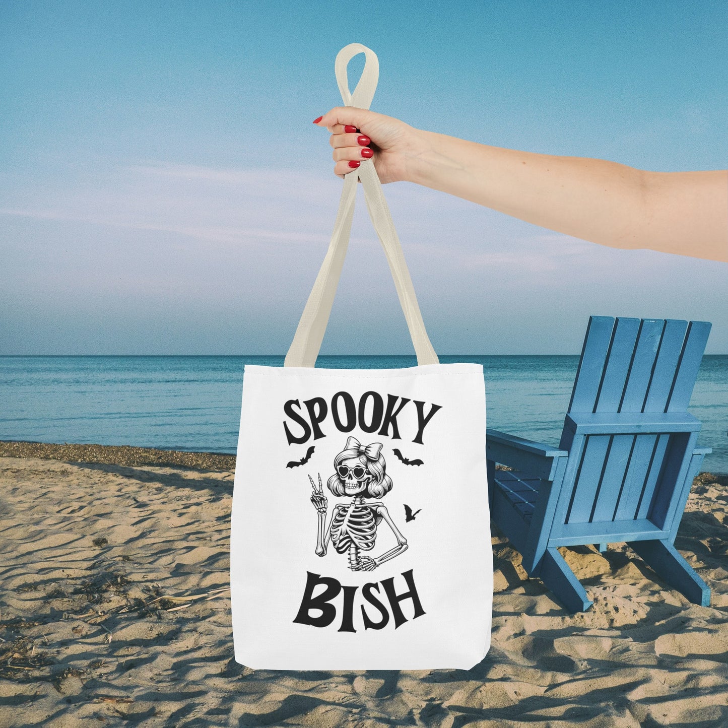 Spooky Bish Skeleton With Sunglasses and Peace Sign Gothic Horror Fun Beach Lunch Carry Tote Bag (AOP)