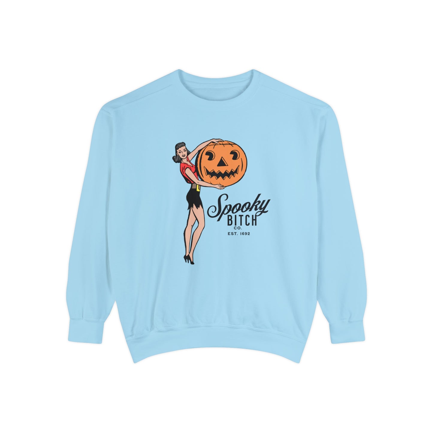 Spooky B!tch Co - Salem Witch 1692 Halloween Pumpkin Funny Retro-Style Gothic Sweatshirt - Unisex Garment-Dyed Sweatshirt
