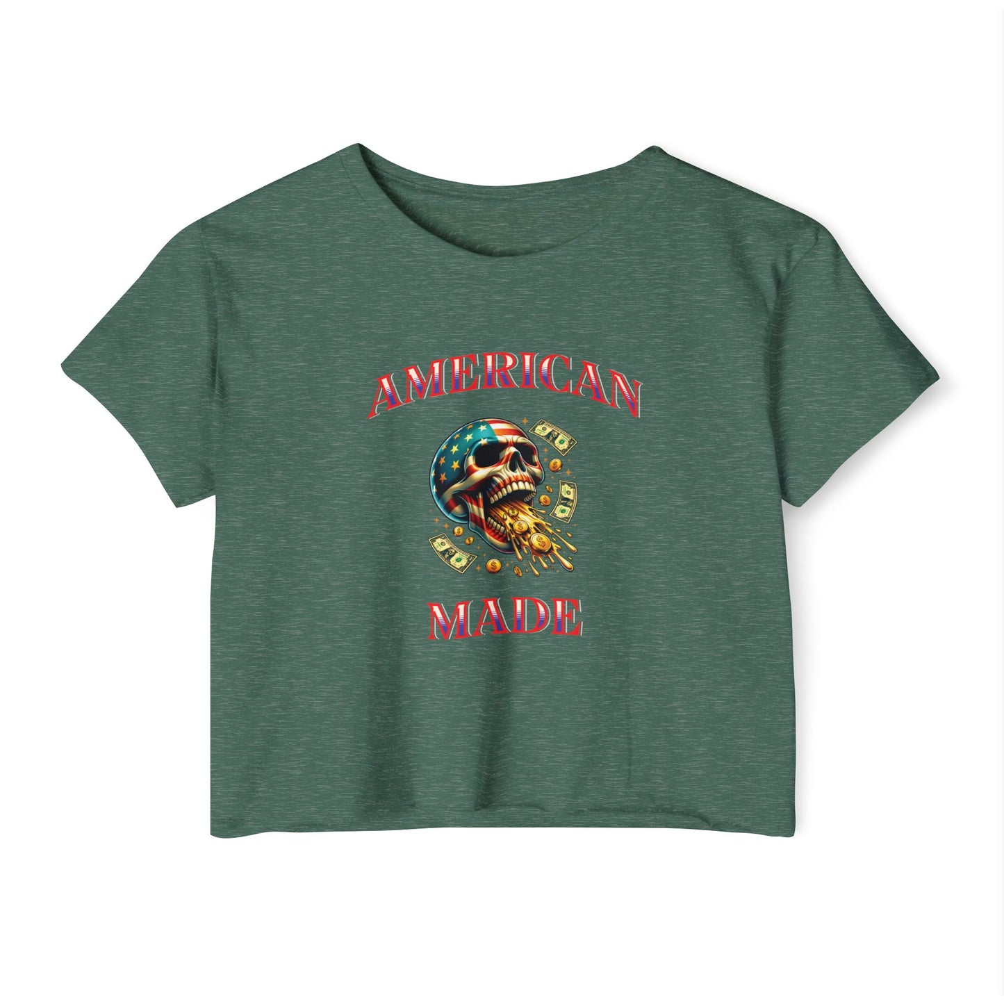 Crop Top - American Made Skull Money Design