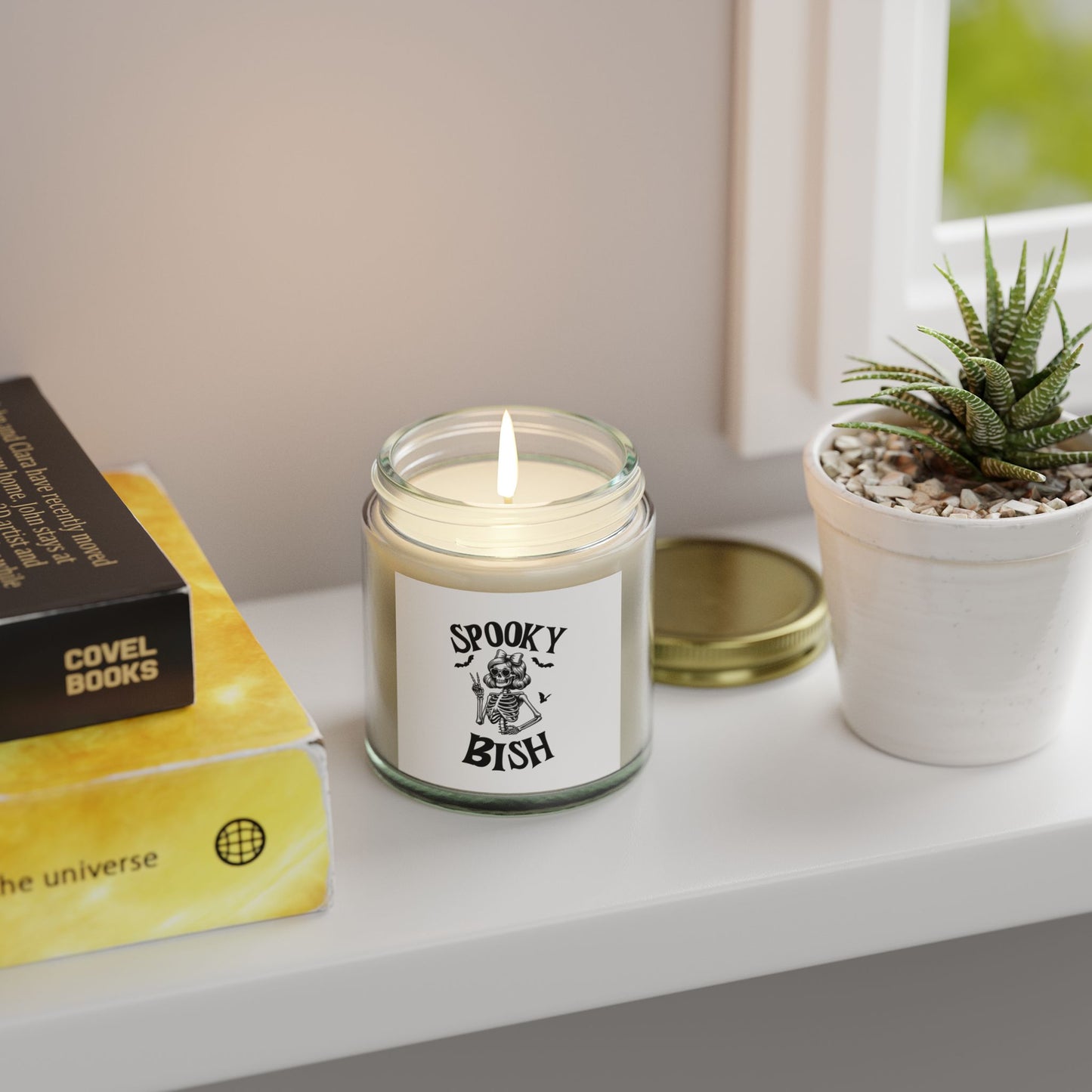 Scented Candle - Spooky Bish Female Skeleton Peace Sign (4oz, 9oz)
