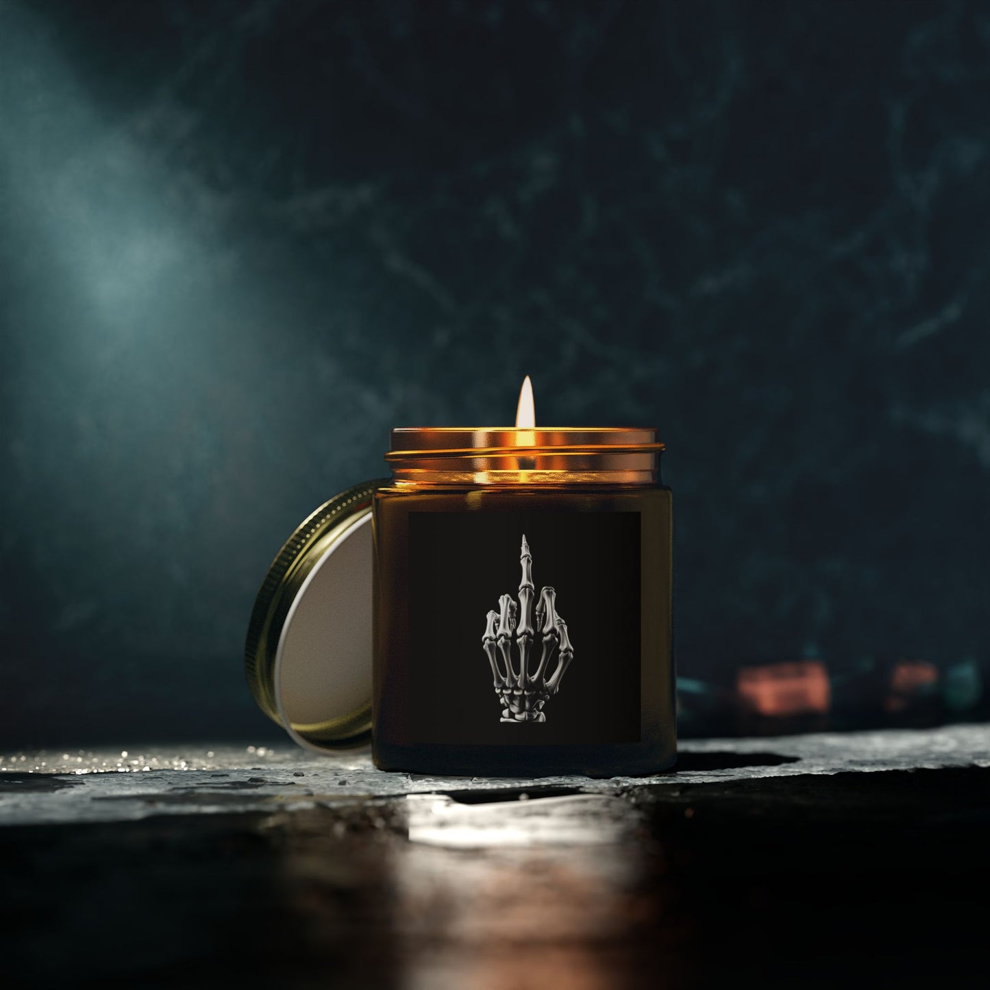 Scented Candle - Skeleton Hand Middle Finger Funny Coconut Apricot Wax (4oz. 9oz)