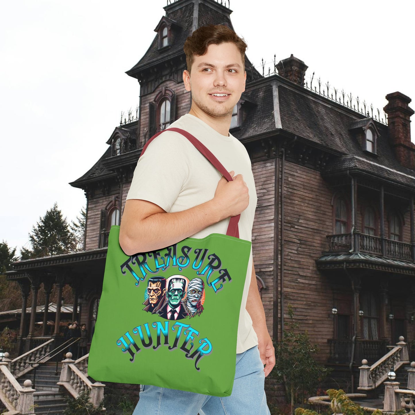 Treasure Hunter Vintage Monster Collector Tote Bag (AOP) Retro Toys Travel