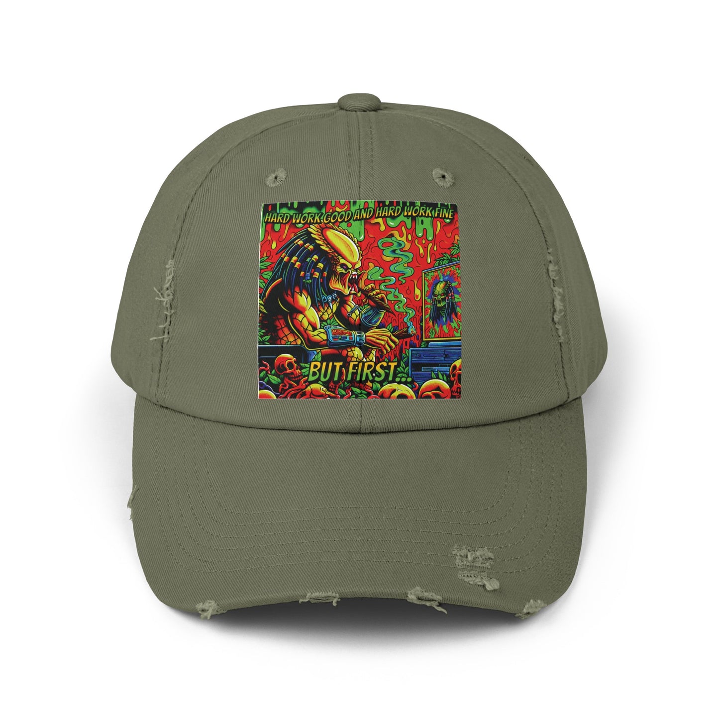 Horradelic Hard Work Good Hard Work Fine Predator Blunt Horror Fun Unisex Distressed Baseball Cap Hat