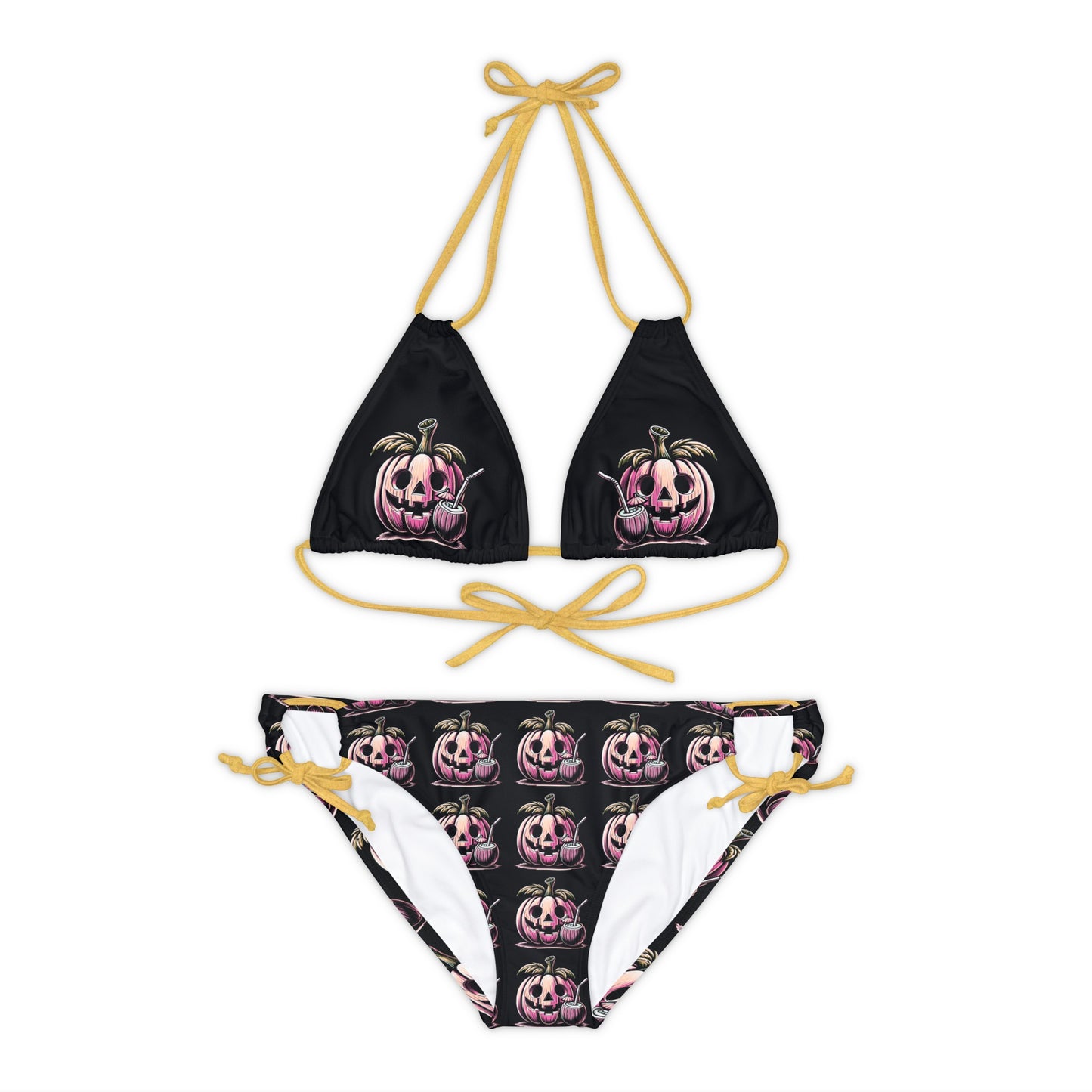 Summerween Drinking Pumpkin Strappy Bikini Set Swimsuit(AOP)
