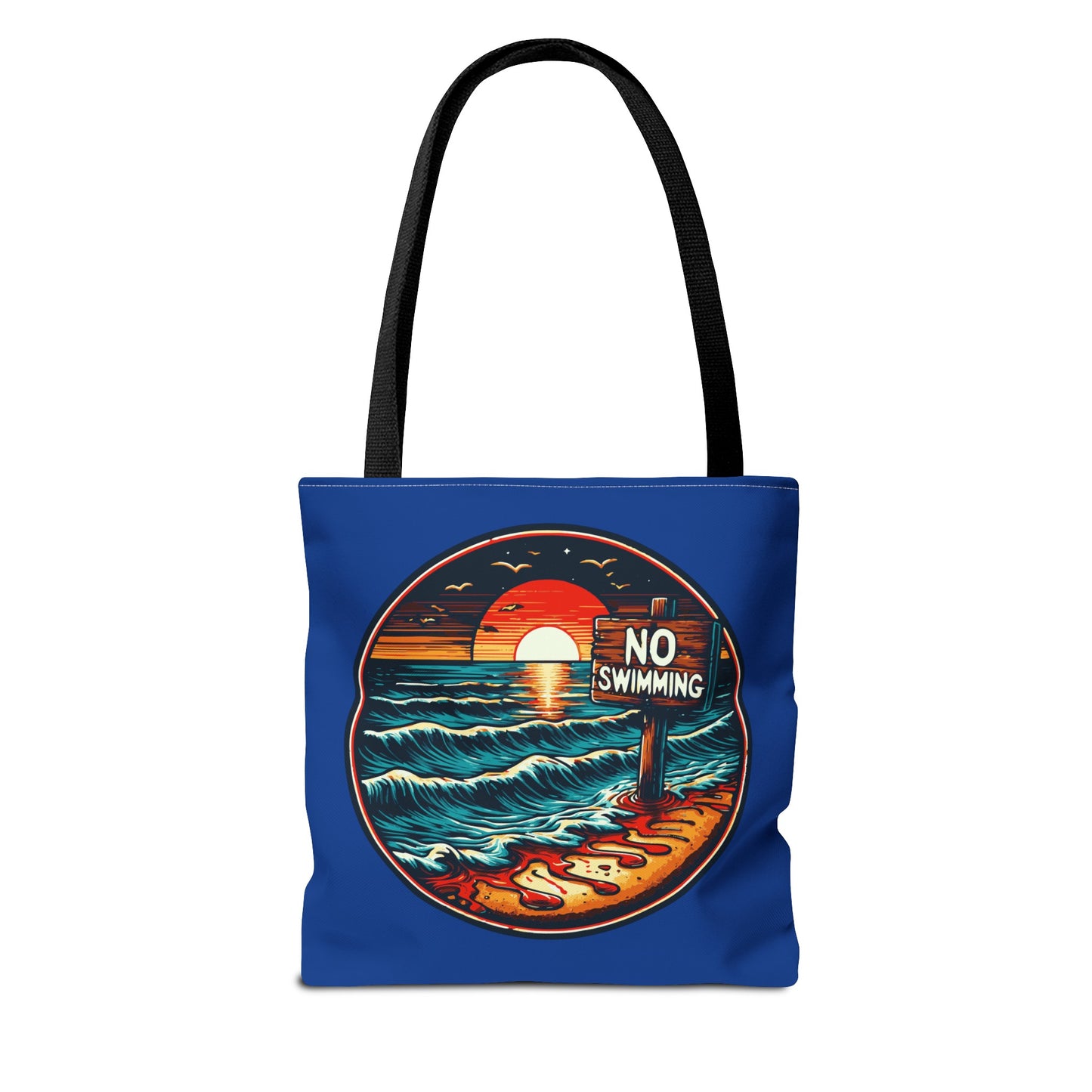 No Swimming Bloody Beach Tote Bag (AOP) Horror Fun Travel Swimming Vacation