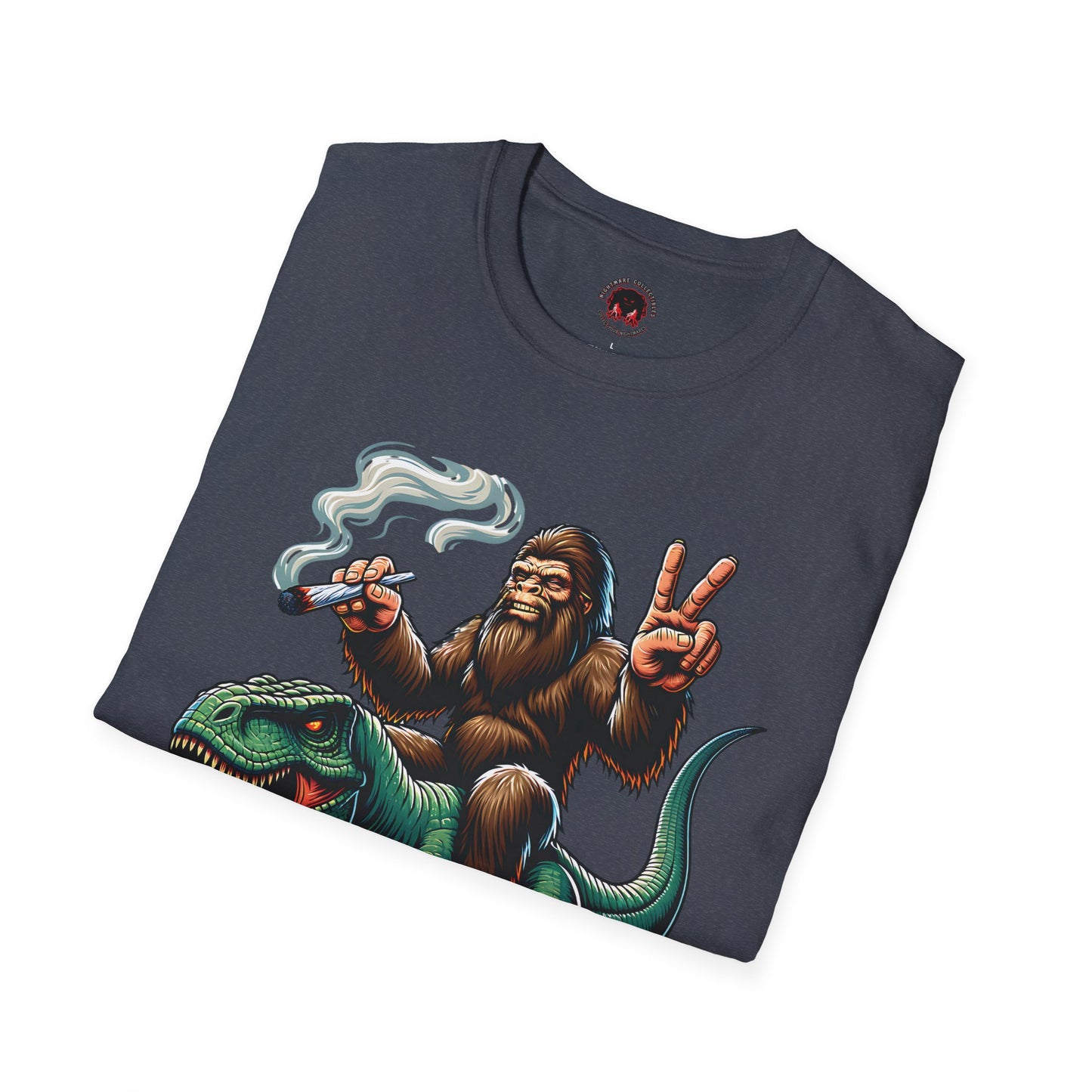 T-Shirt Bigfoot Riding T-Rex 420 Fun Cryptid Tee