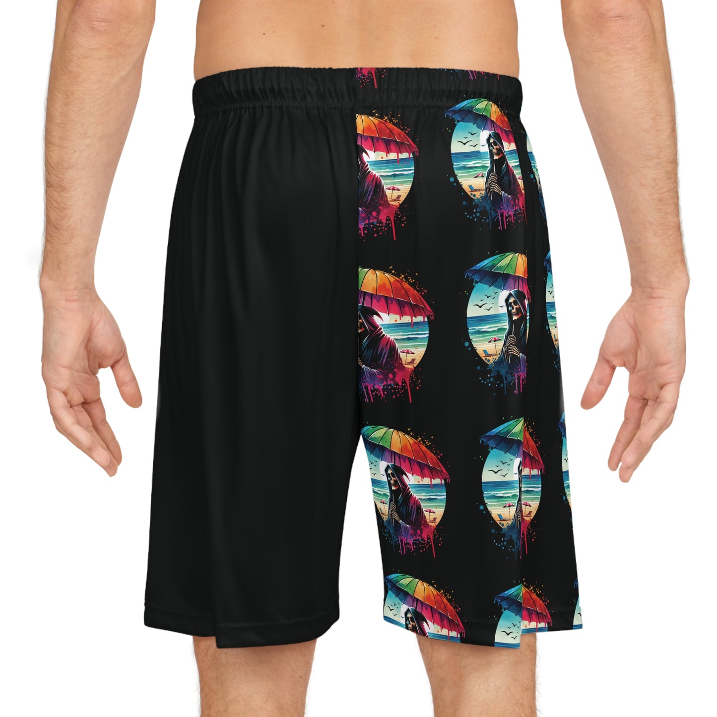 Summerween Grim Reaper Beach Day Basketball Shorts (AOP)