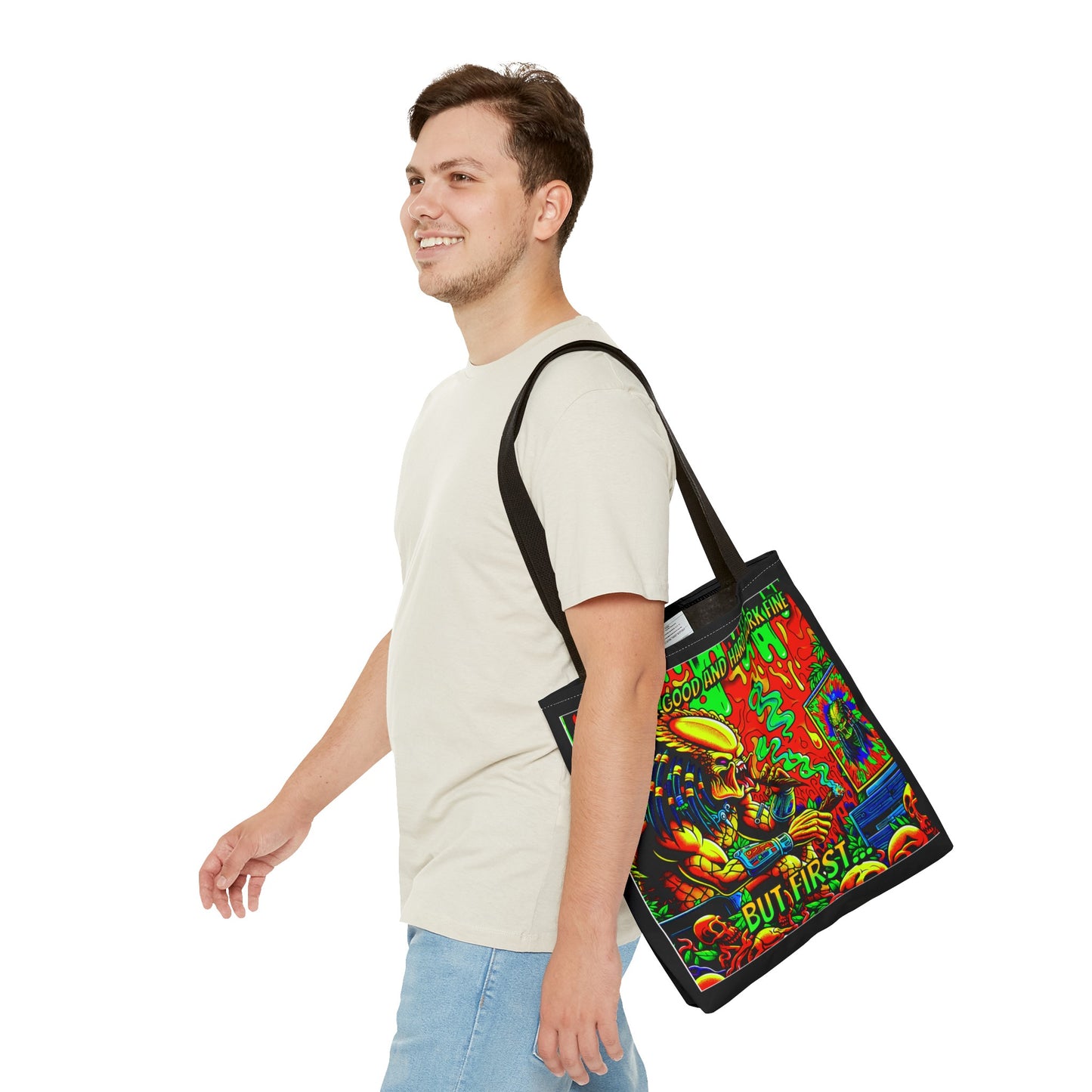 Horradelic Hard Work Good Hard Work Fine Predator Blunt Smoking Horror Fun Travel Carry Tote Bag (AOP)