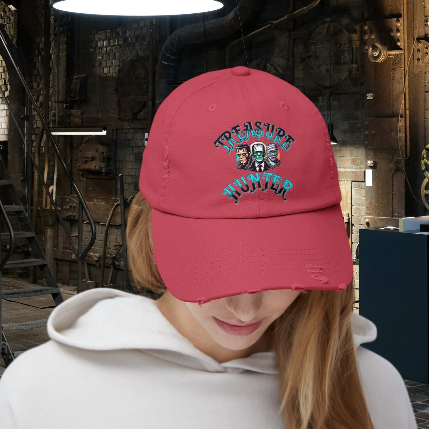 Treasure Hunter Monster Figure Collector Unisex Distressed Cap Horror Fun Hat Convention Toy Show