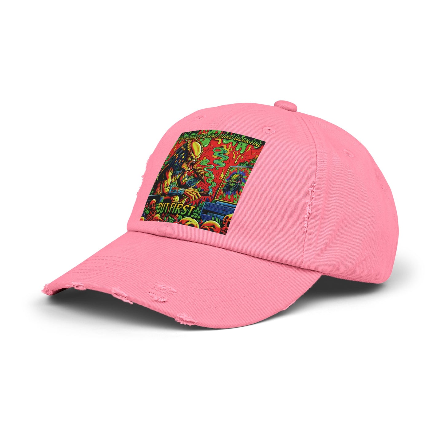 Horradelic Hard Work Good Hard Work Fine Predator Blunt Horror Fun Unisex Distressed Baseball Cap Hat