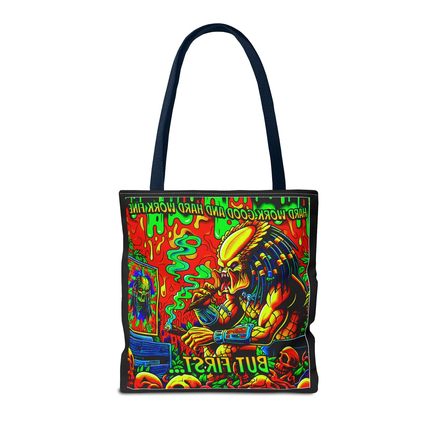 Horradelic Hard Work Good Hard Work Fine Predator Blunt Smoking Horror Fun Travel Carry Tote Bag (AOP)