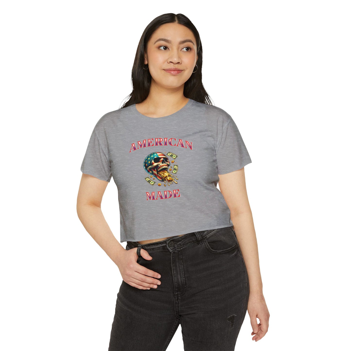 Crop Top - American Made Skull Money Design