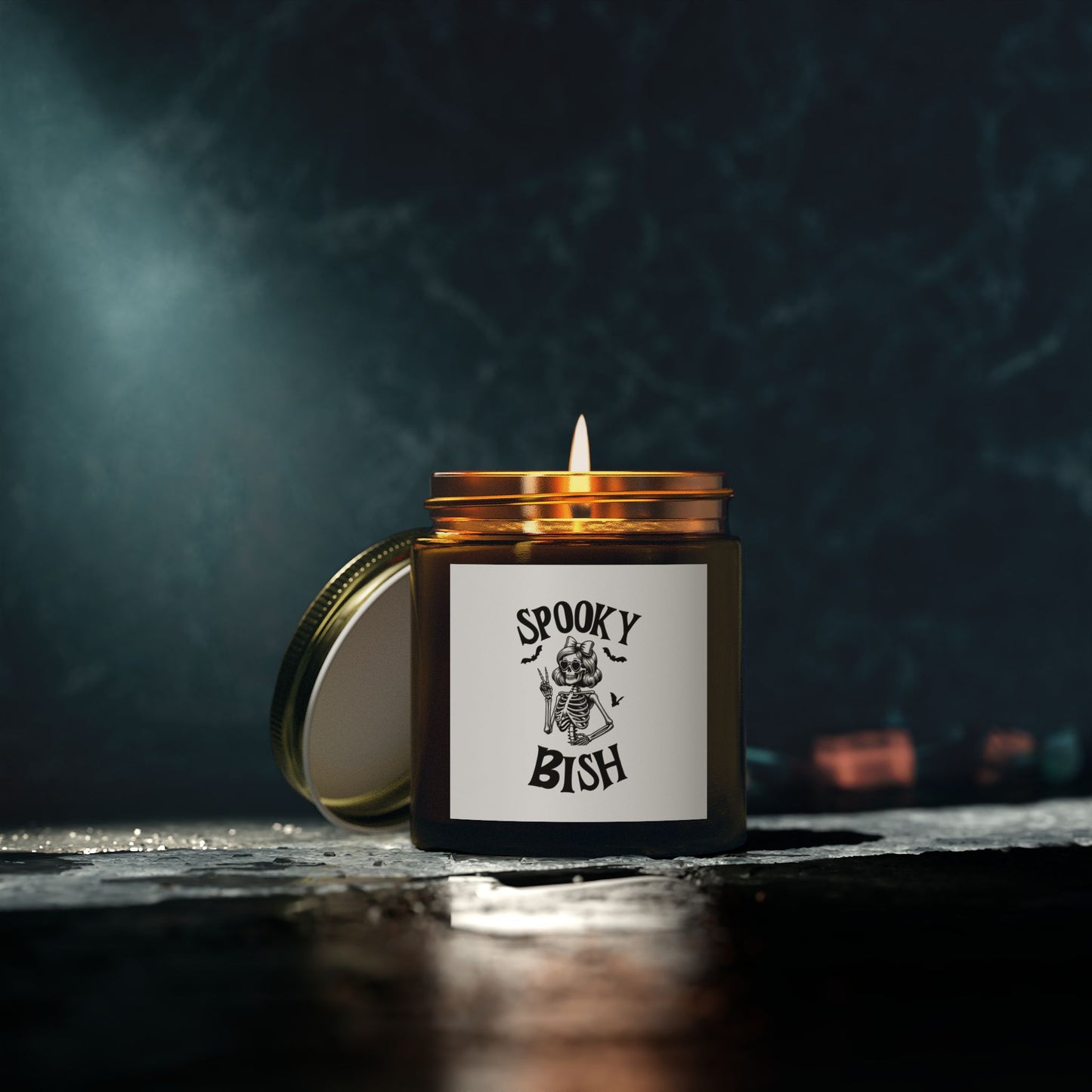 Scented Candle - Spooky Bish Female Skeleton Peace Sign (4oz, 9oz)