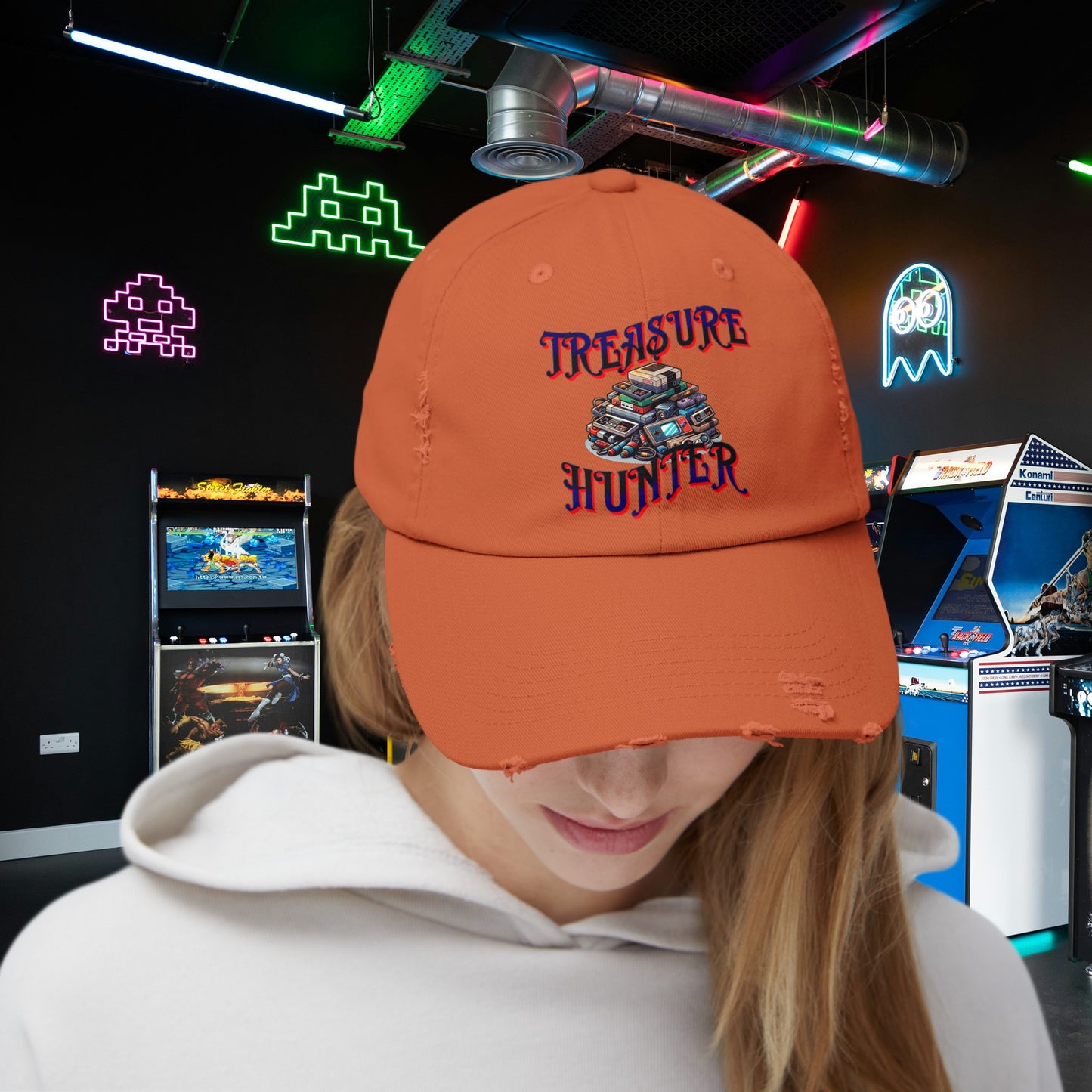 Treasure Hunter Retro Gamer Unisex Distressed Cap Vintage Video Game Collector Hat