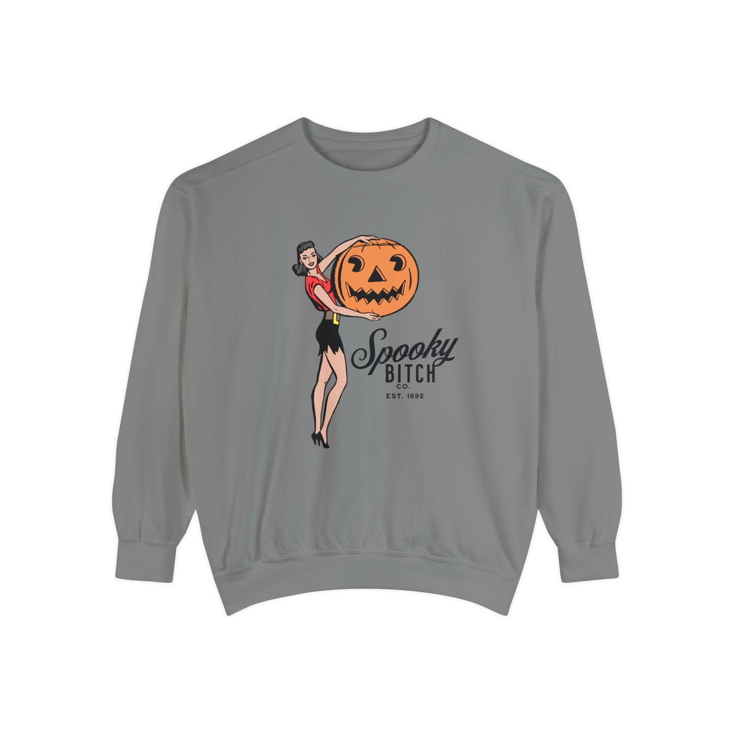 Spooky B!tch Co - Salem Witch 1692 Halloween Pumpkin Funny Retro-Style Gothic Sweatshirt - Unisex Garment-Dyed Sweatshirt