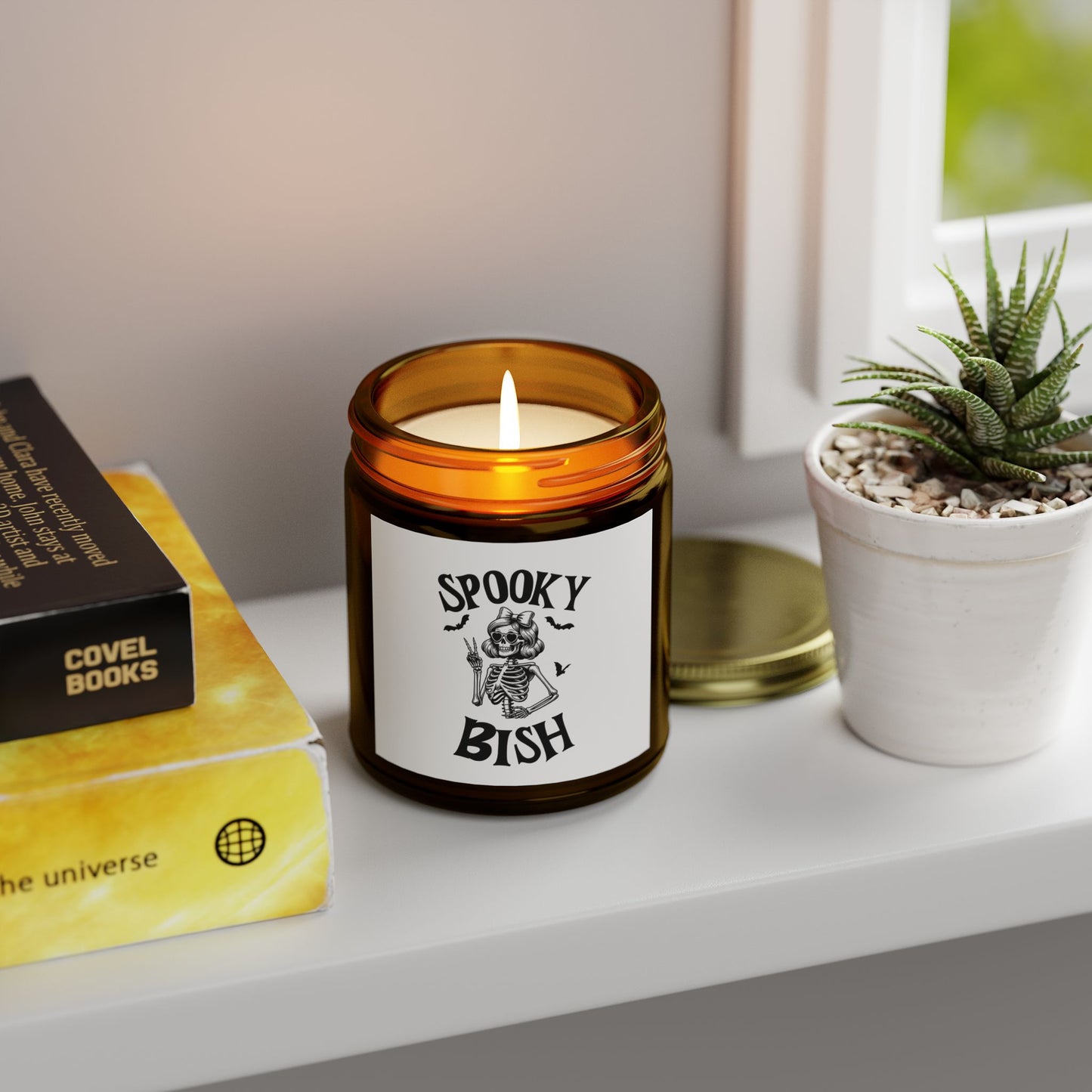 Scented Candle - Spooky Bish Female Skeleton Peace Sign (4oz, 9oz)