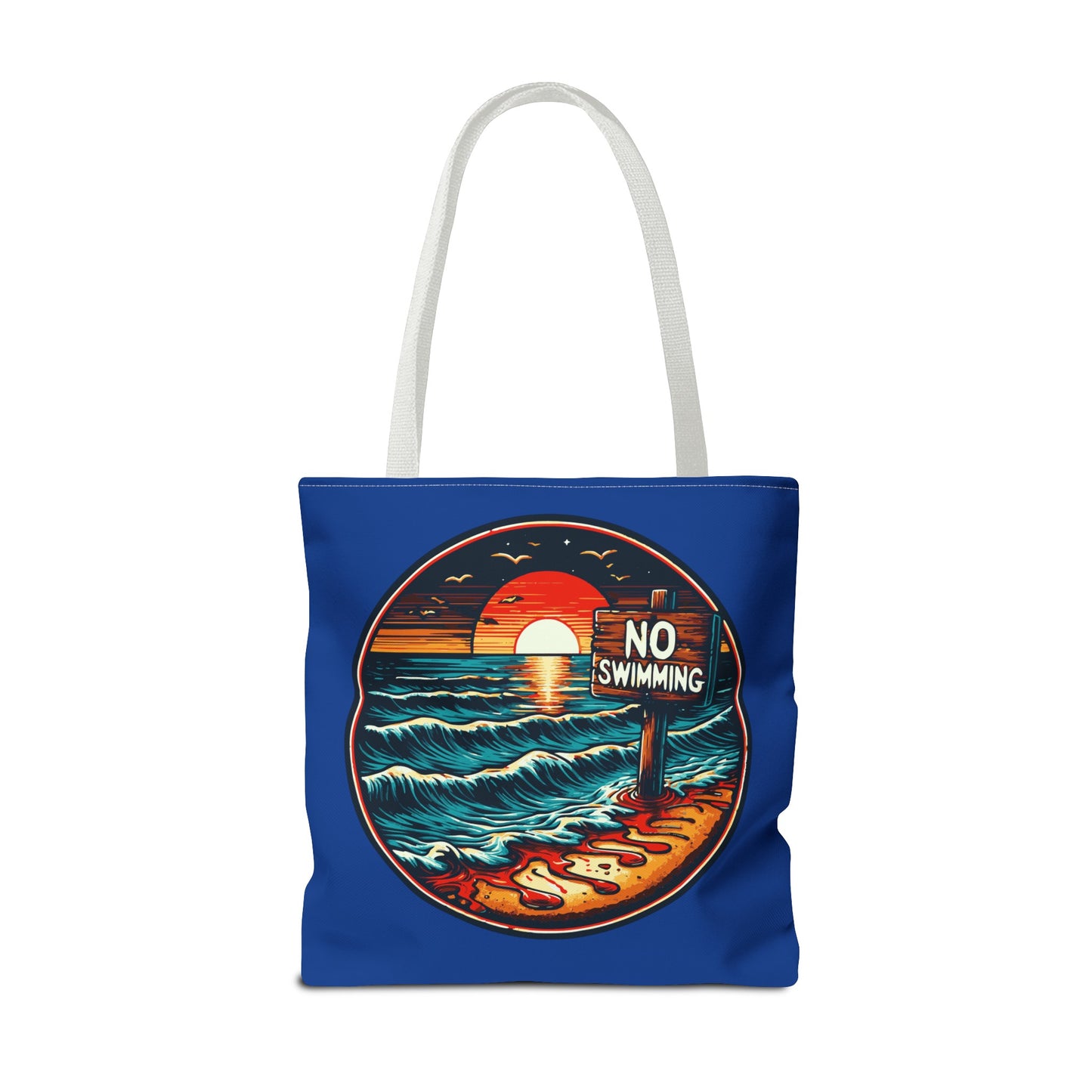 No Swimming Bloody Beach Tote Bag (AOP) Horror Fun Travel Swimming Vacation