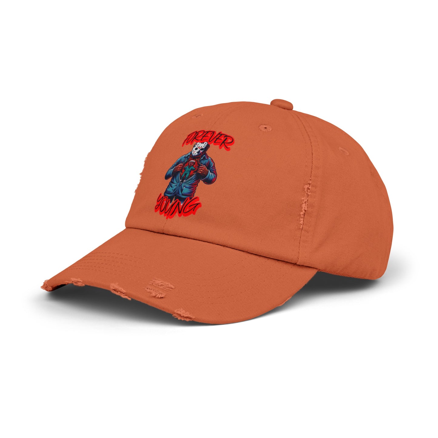 Forever Young Jason With The Mask On Voorhees Friday Horror Fun Unisex Distressed Cap Baseball Hat