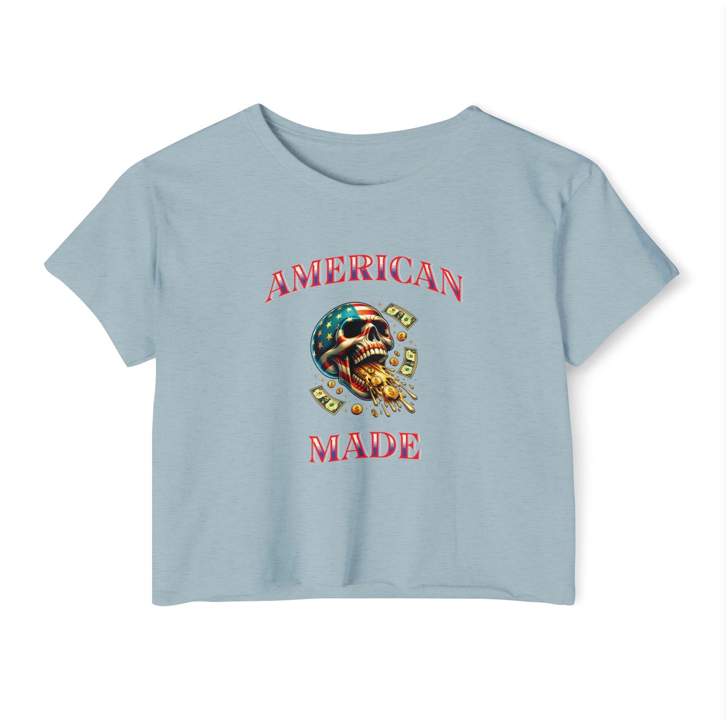Crop Top - American Made Skull Money Design