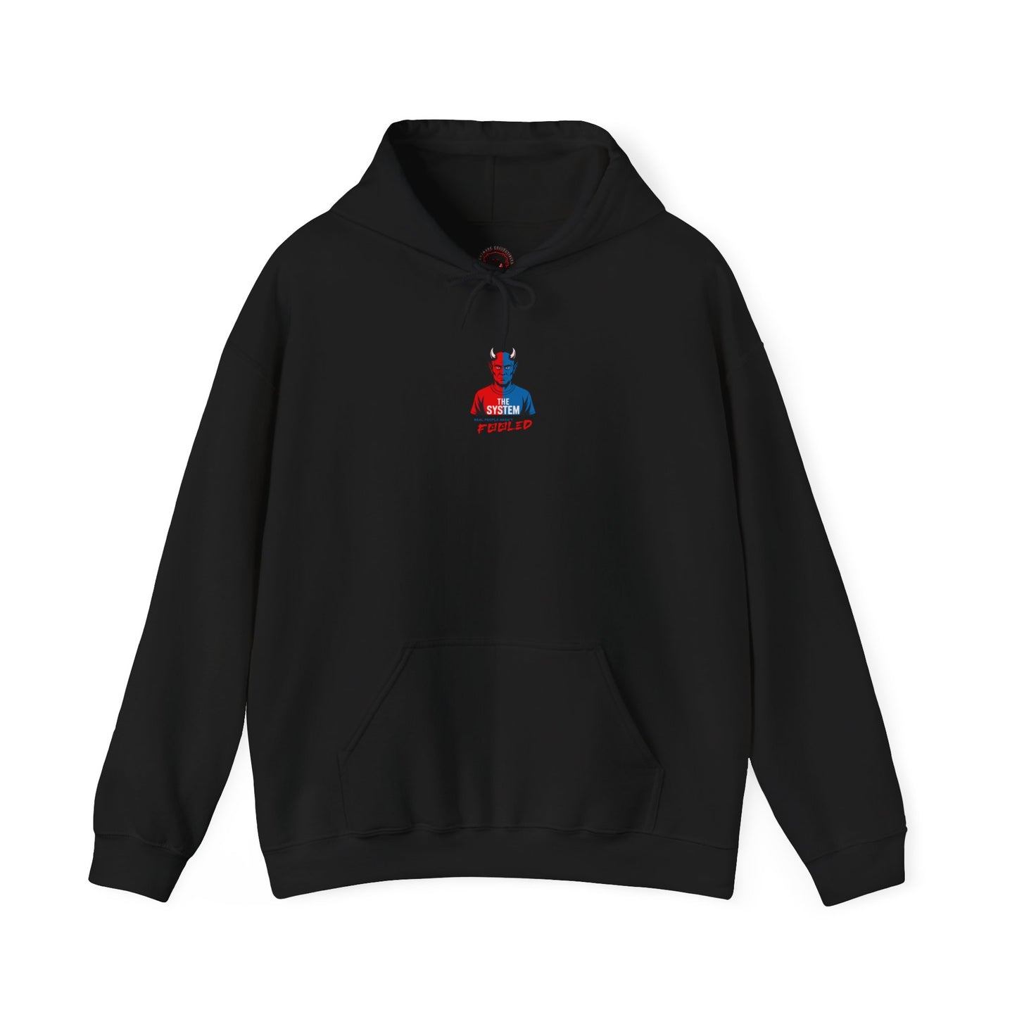 Hooded Sweatshirt - The System - Real People Arent Fooled Red Blue Design