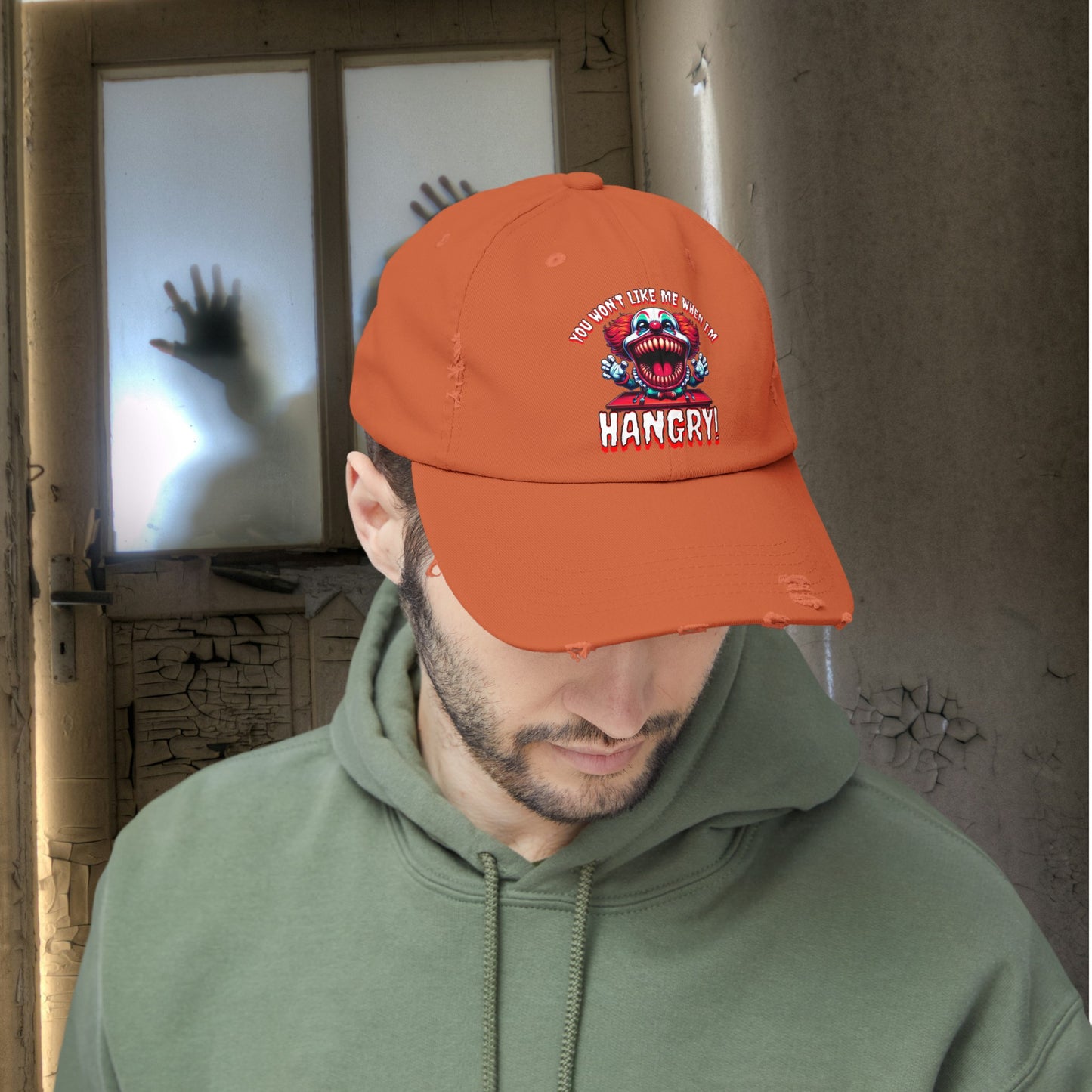 You Wont Like Me When I'm Hangry Killer Clown Unisex Distressed Cap Horror Hat
