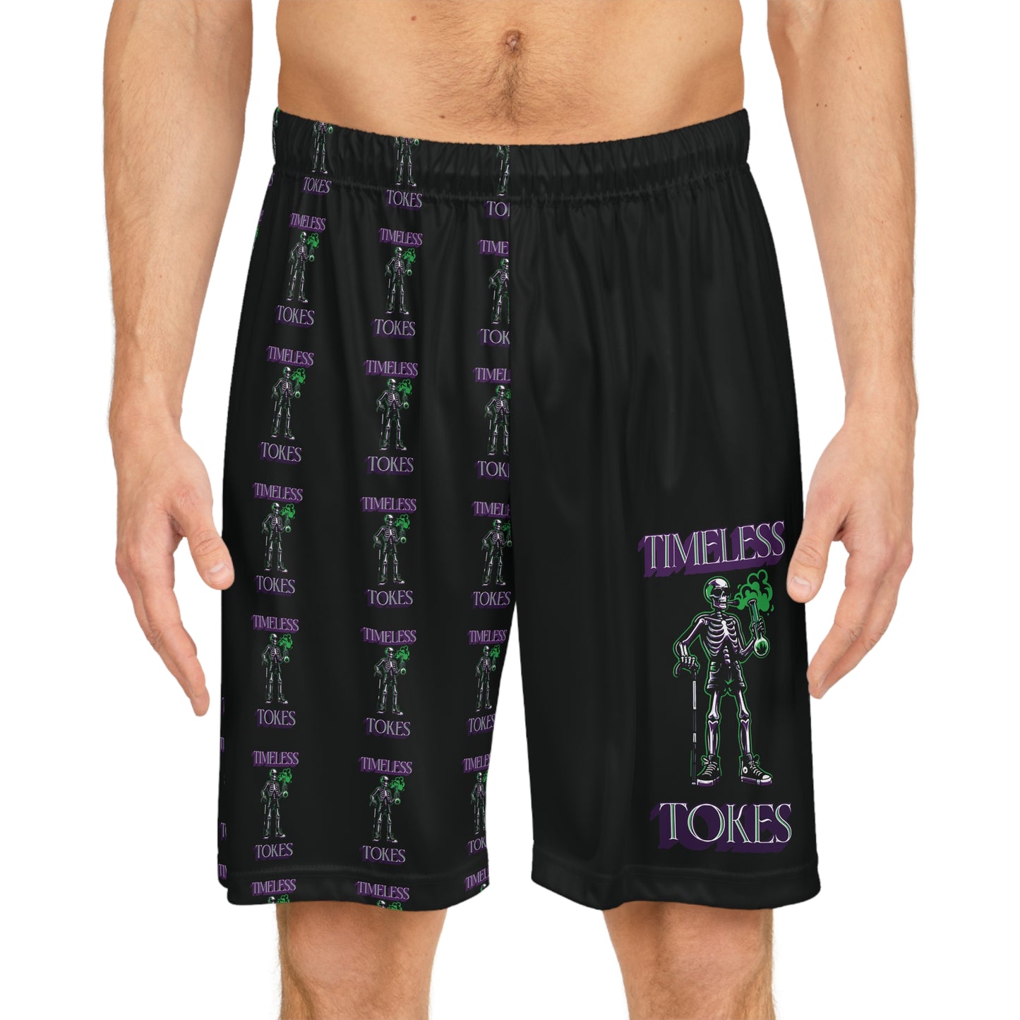 Timeless Tokes Basketball Shorts - Skeleton Smoking Weed 420 Design