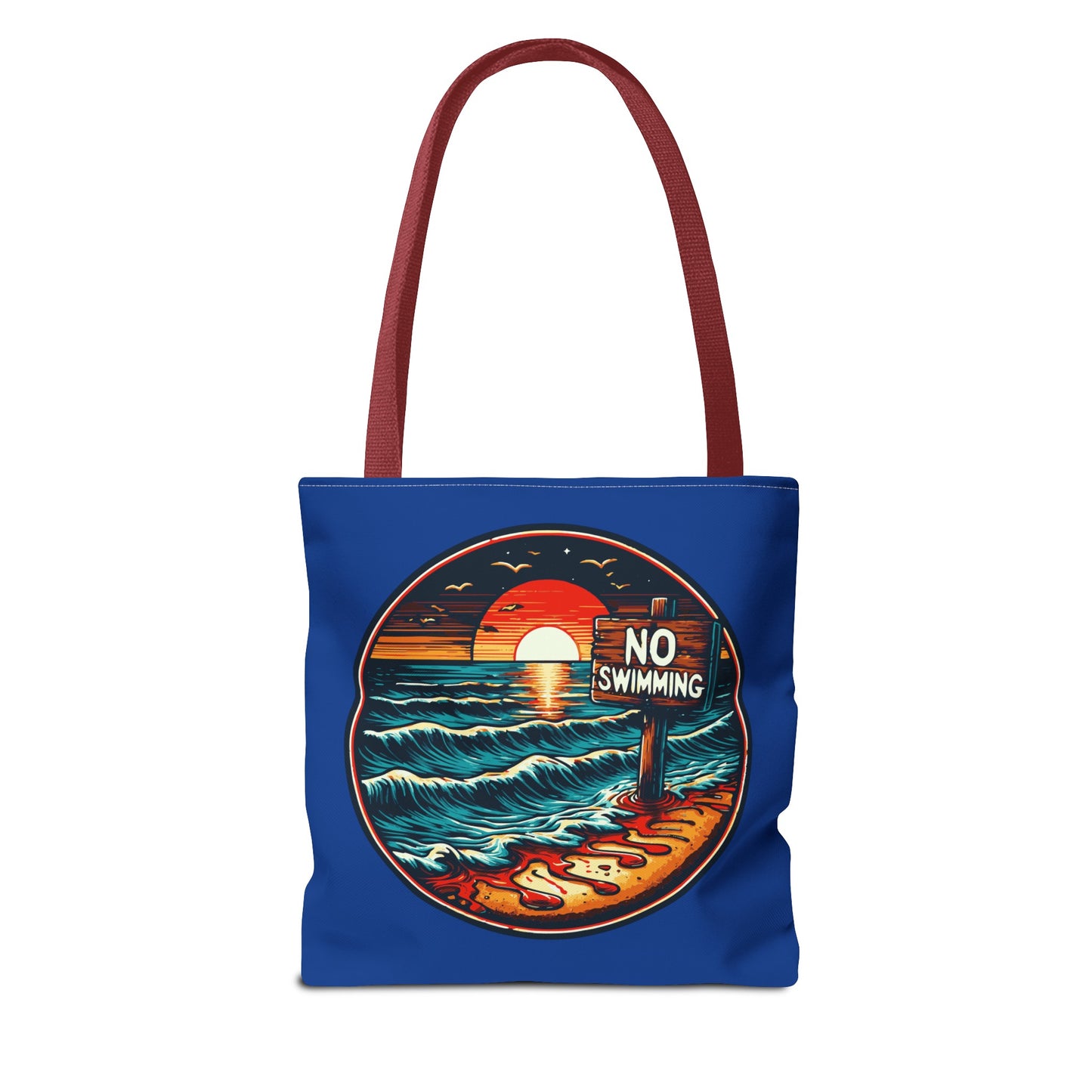 No Swimming Bloody Beach Tote Bag (AOP) Horror Fun Travel Swimming Vacation