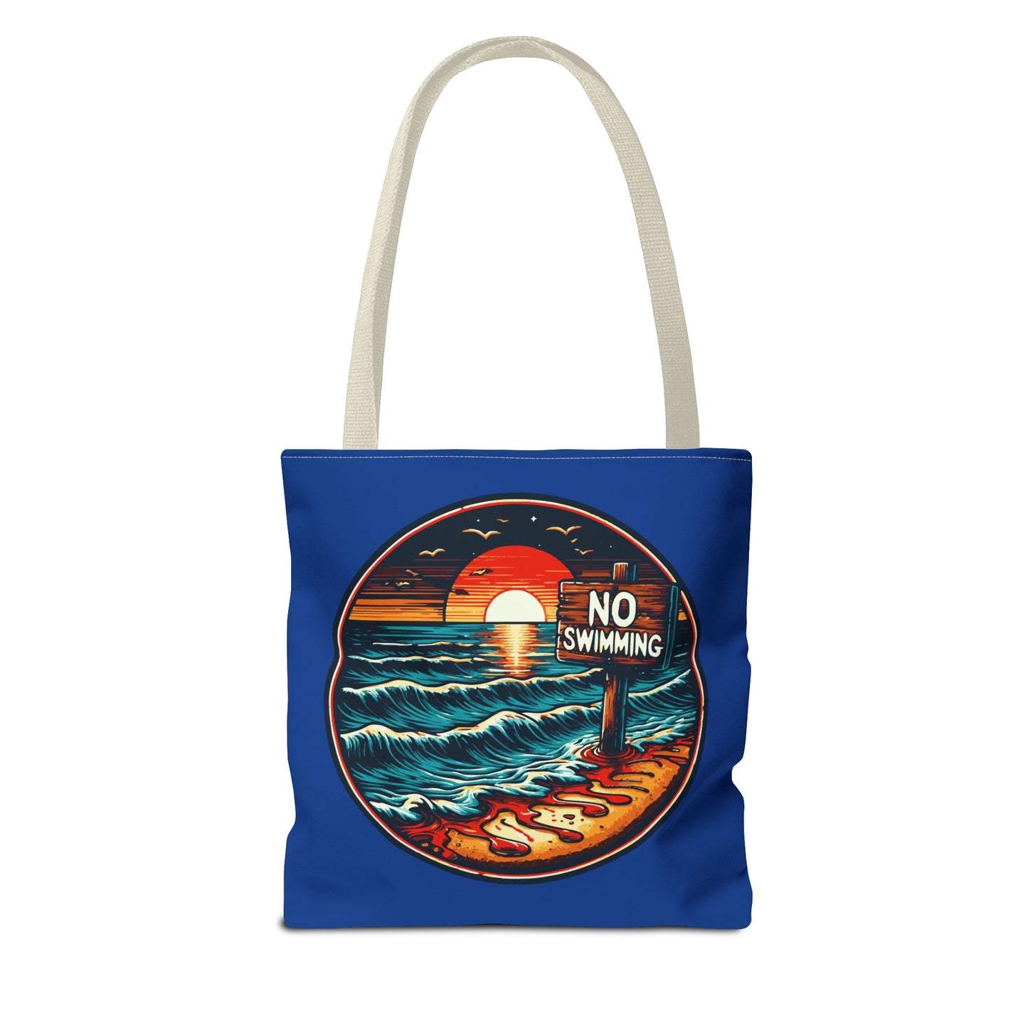 No Swimming Bloody Beach Tote Bag (AOP) Horror Fun Travel Swimming Vacation