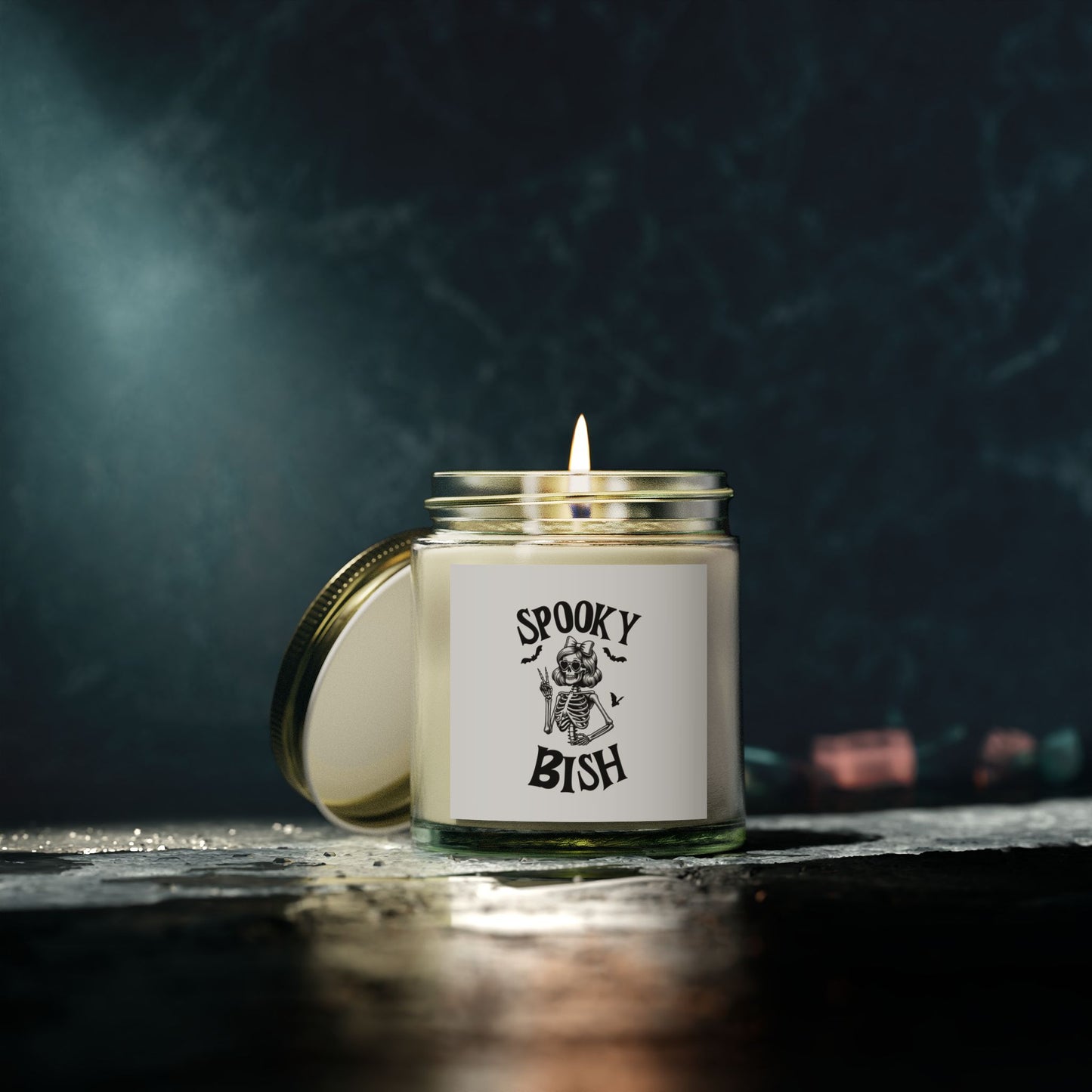 Scented Candle - Spooky Bish Female Skeleton Peace Sign (4oz, 9oz)