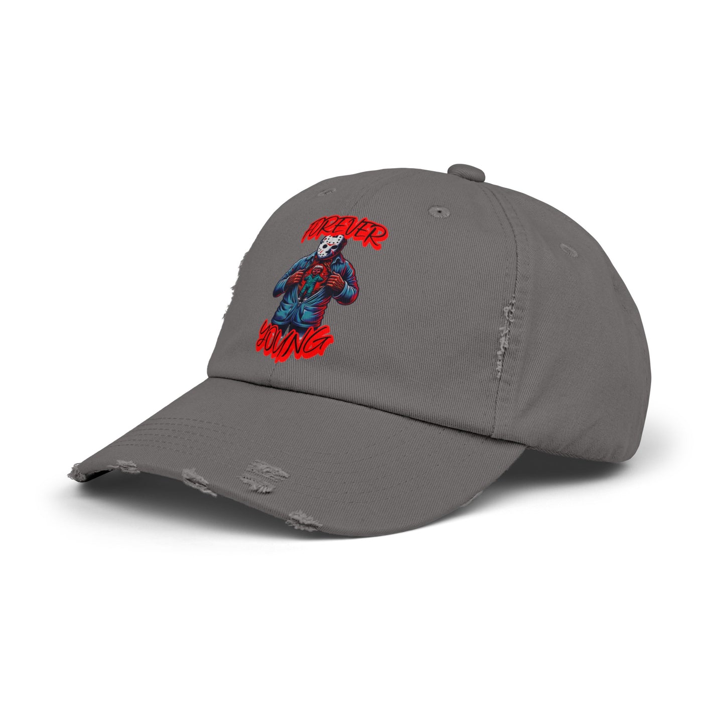 Forever Young Jason With The Mask On Voorhees Friday Horror Fun Unisex Distressed Cap Baseball Hat