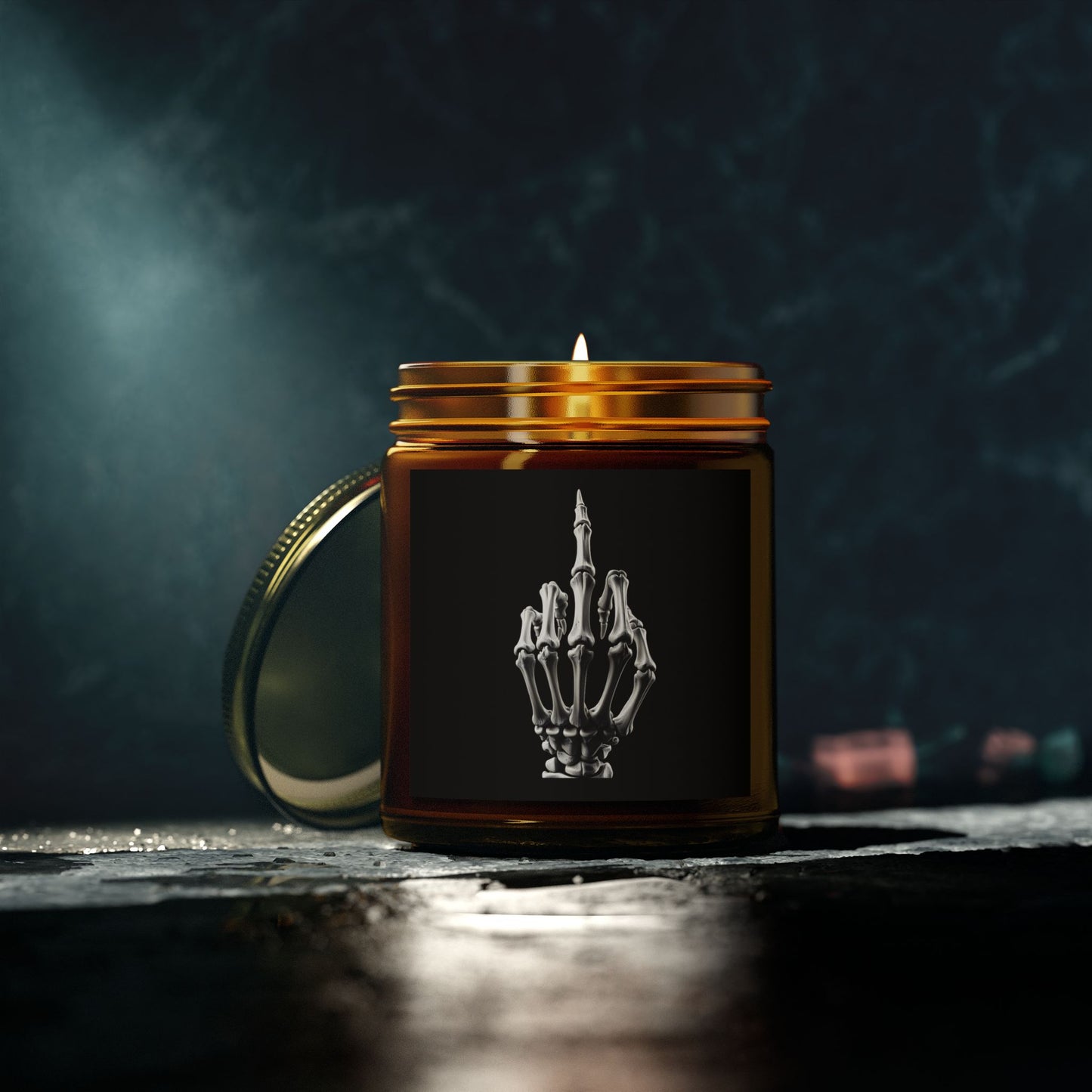 Scented Candle - Skeleton Hand Middle Finger Funny Coconut Apricot Wax (4oz. 9oz)