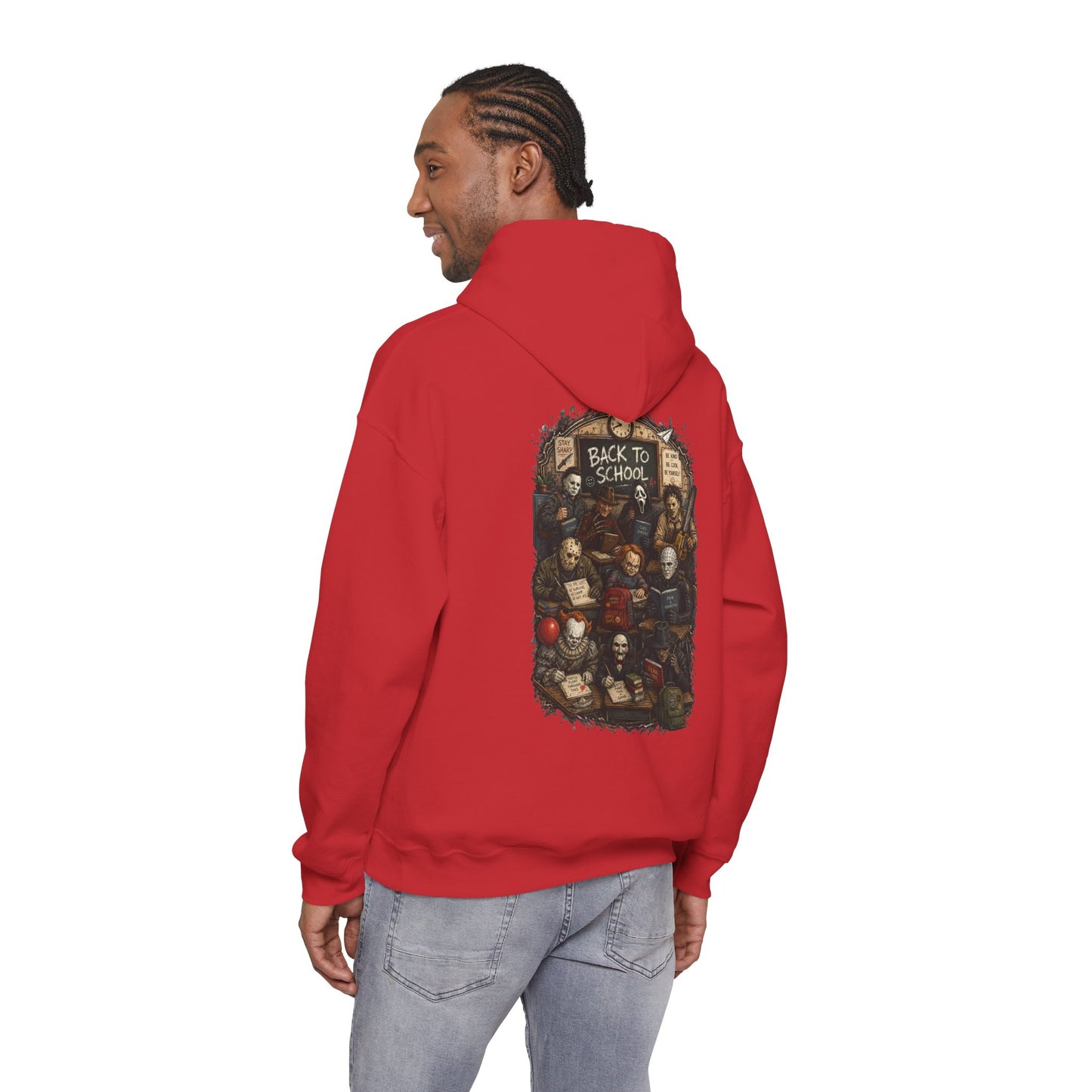 Horror Icons "Back to School" Hoodie — Vintage Movie Villains Graphic Sweatshirt