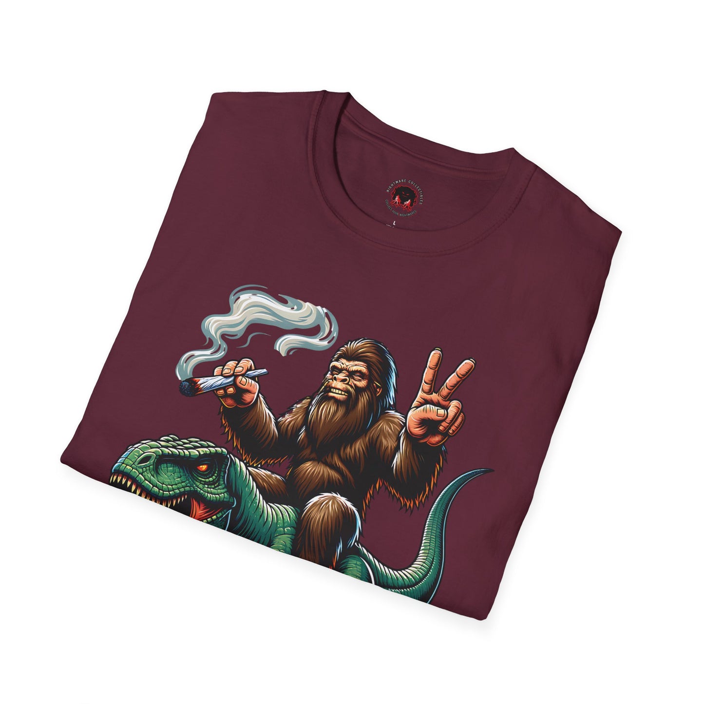 T-Shirt Bigfoot Riding T-Rex 420 Fun Cryptid Tee
