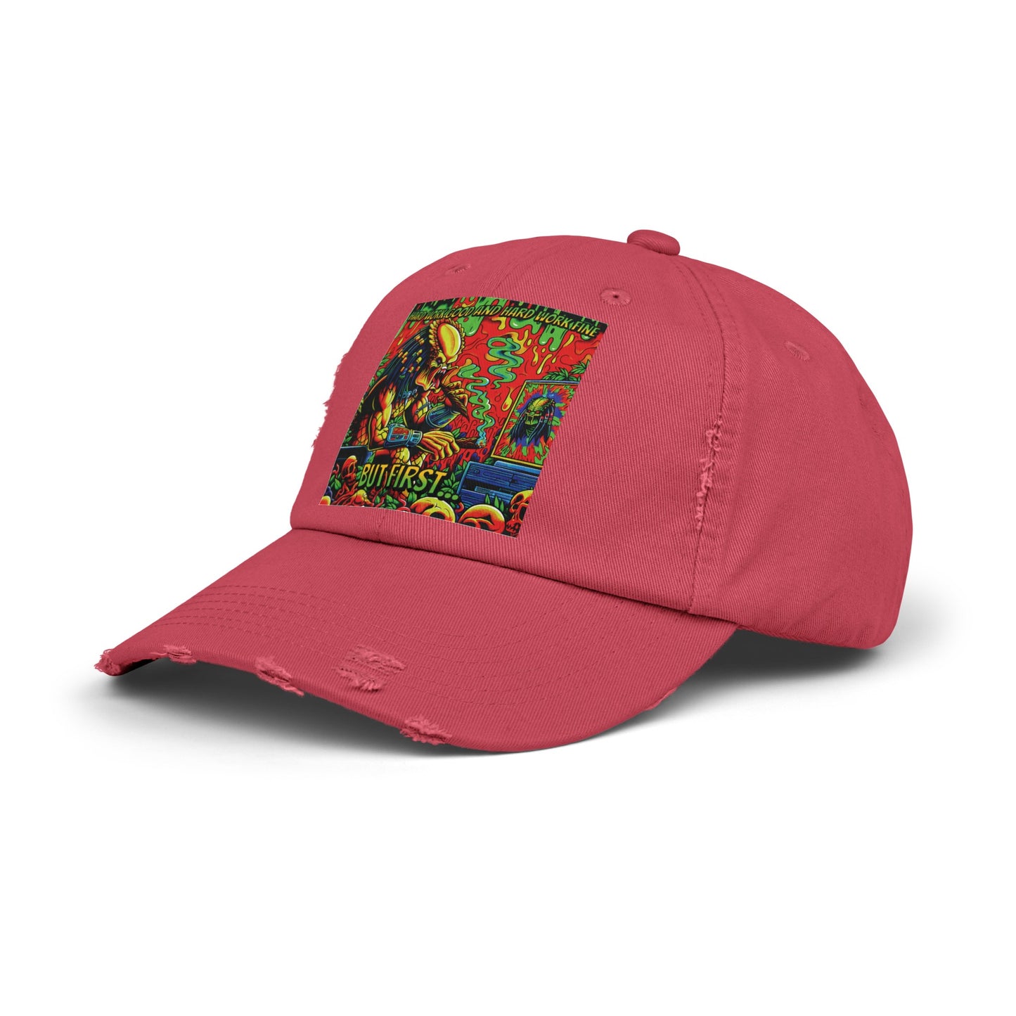 Horradelic Hard Work Good Hard Work Fine Predator Blunt Horror Fun Unisex Distressed Baseball Cap Hat