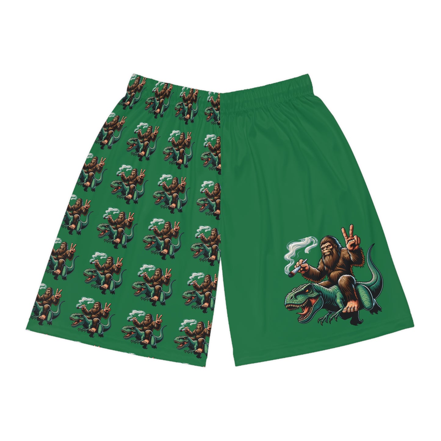 420 Bigfoot Riding T Rex Basketball Shorts