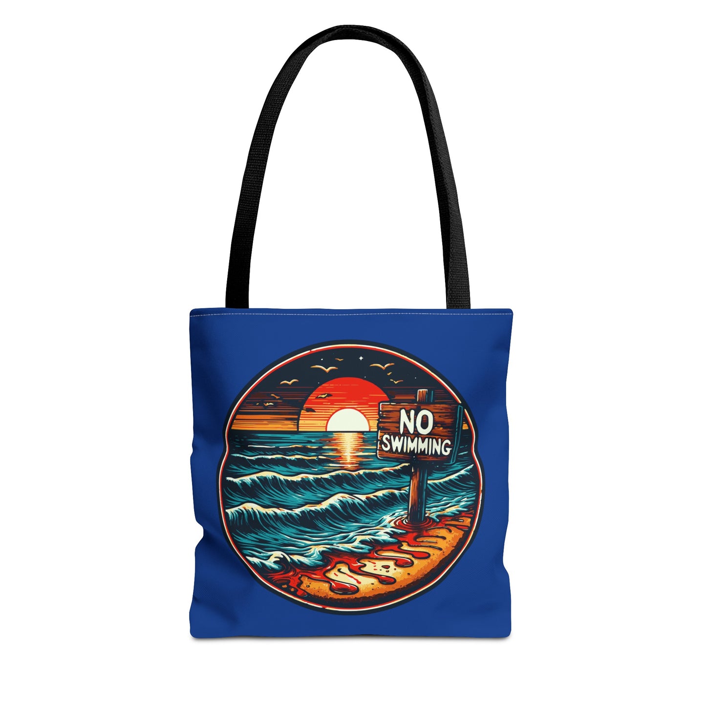 No Swimming Bloody Beach Tote Bag (AOP) Horror Fun Travel Swimming Vacation