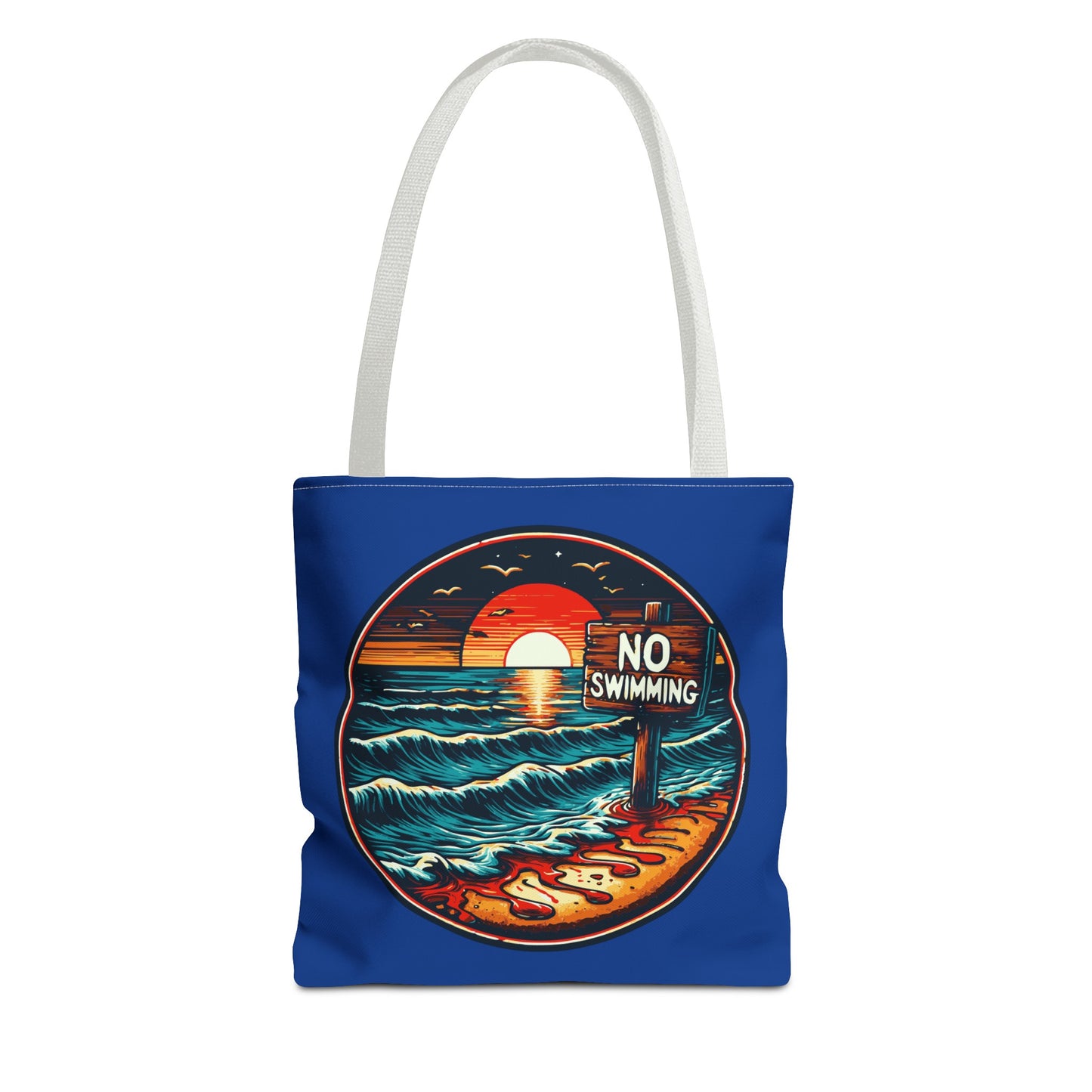 No Swimming Bloody Beach Tote Bag (AOP) Horror Fun Travel Swimming Vacation