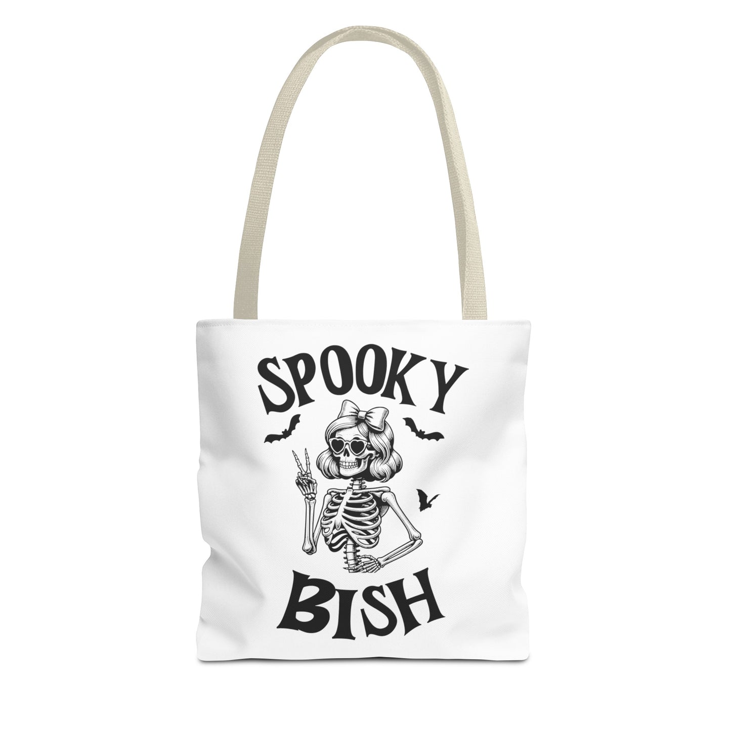 Spooky Bish Skeleton With Sunglasses and Peace Sign Gothic Horror Fun Beach Lunch Carry Tote Bag (AOP)