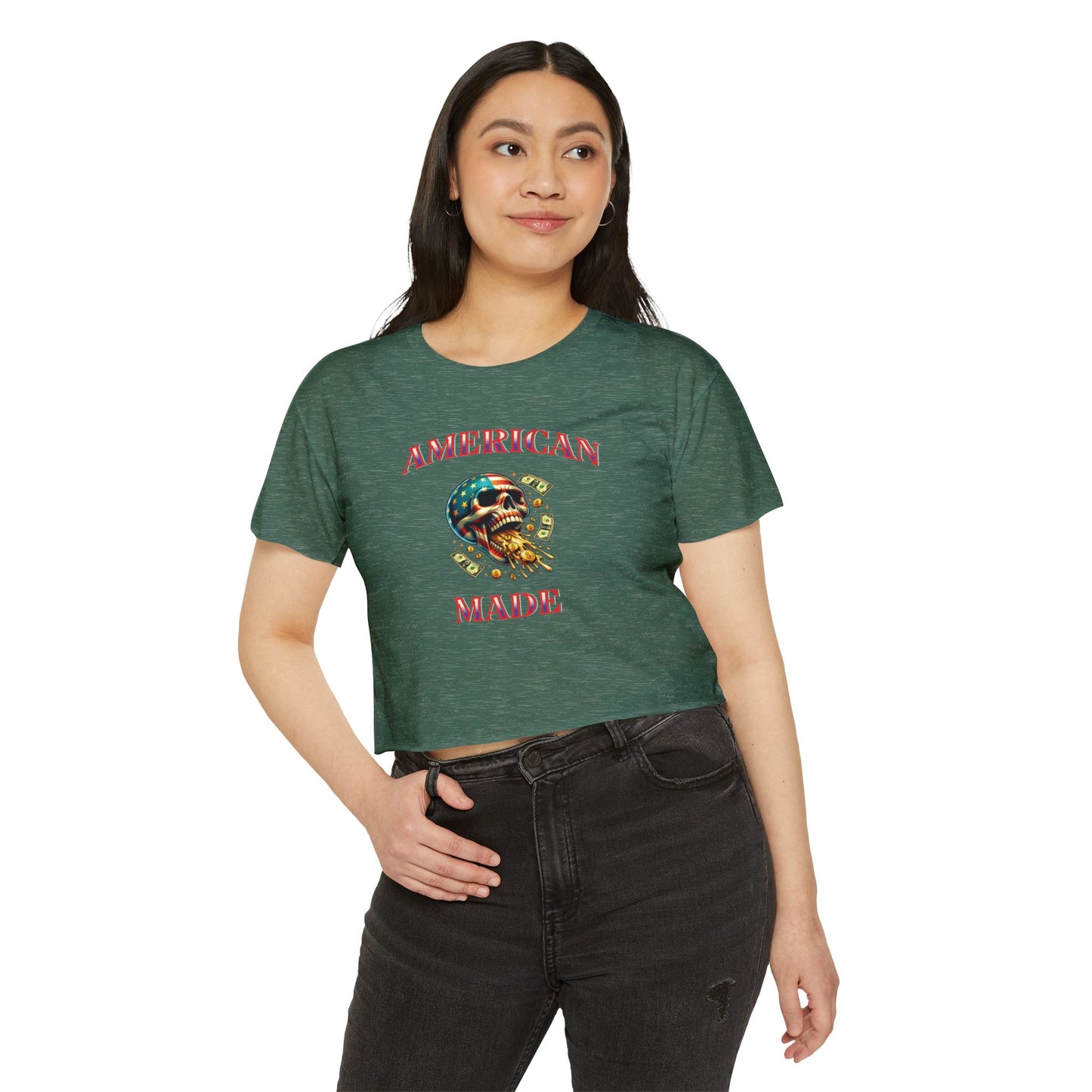 Crop Top - American Made Skull Money Design