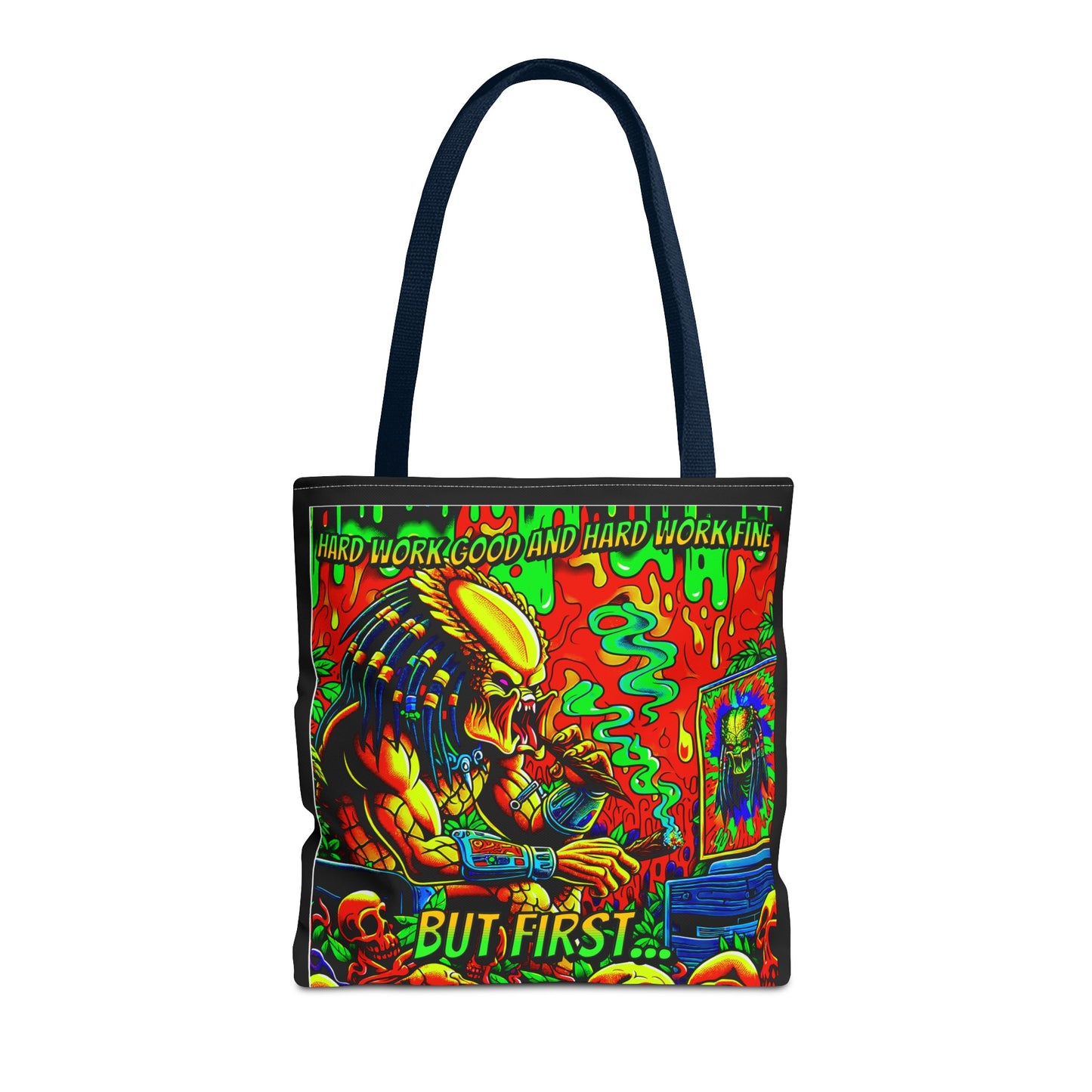Horradelic Hard Work Good Hard Work Fine Predator Blunt Smoking Horror Fun Travel Carry Tote Bag (AOP)