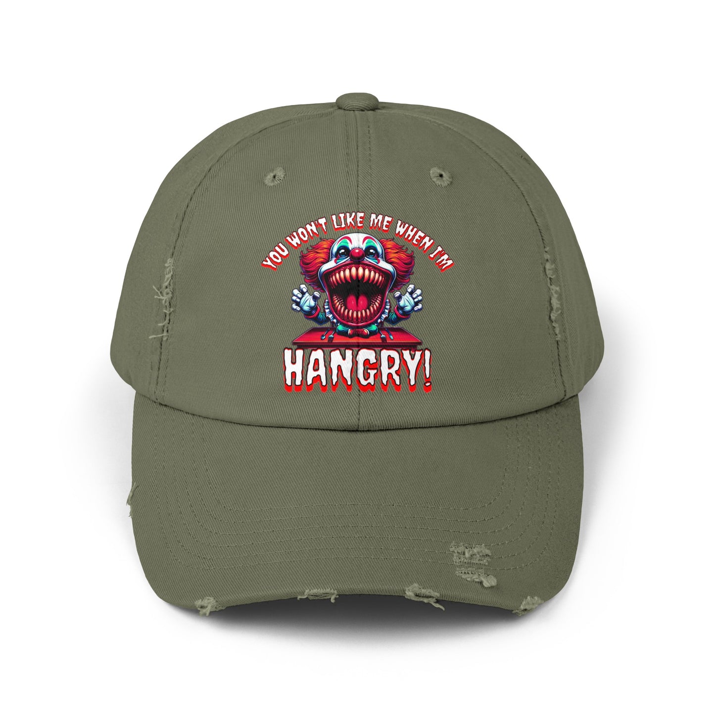 You Wont Like Me When I'm Hangry Killer Clown Unisex Distressed Cap Horror Hat