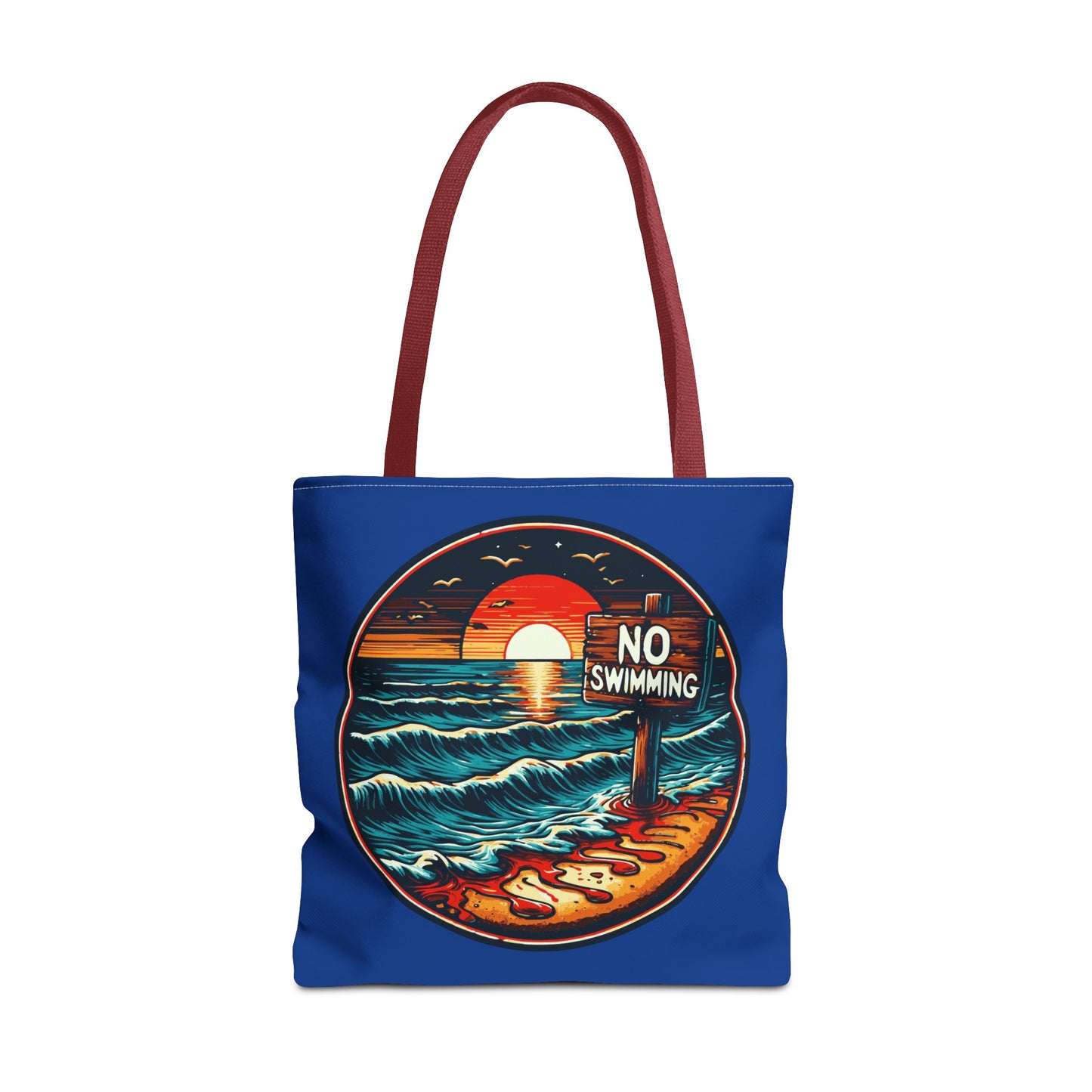 No Swimming Bloody Beach Tote Bag (AOP) Horror Fun Travel Swimming Vacation