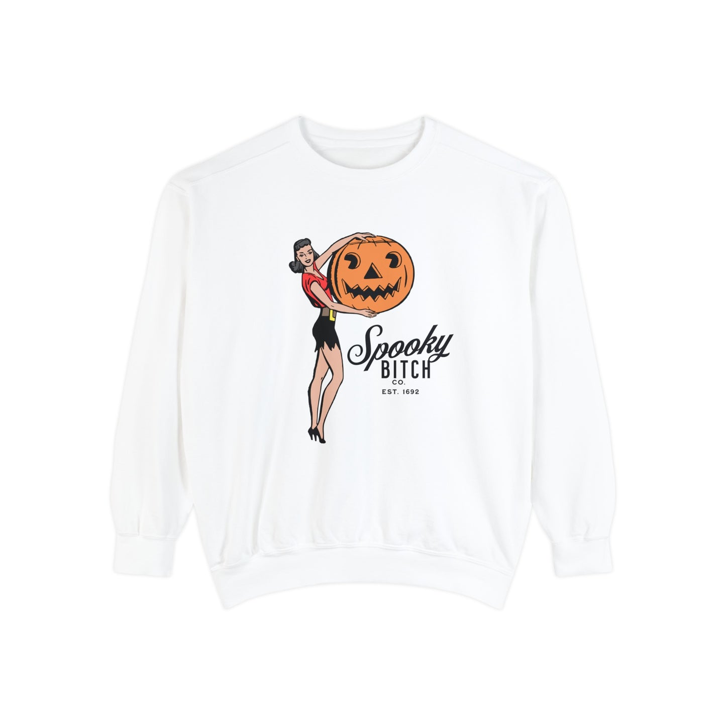 Spooky B!tch Co - Salem Witch 1692 Halloween Pumpkin Funny Retro-Style Gothic Sweatshirt - Unisex Garment-Dyed Sweatshirt