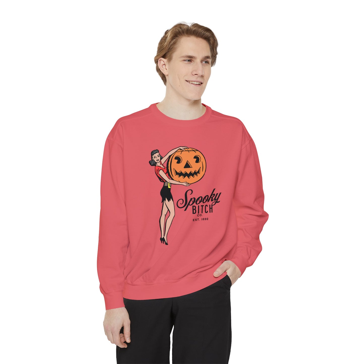 Spooky B!tch Co - Salem Witch 1692 Halloween Pumpkin Funny Retro-Style Gothic Sweatshirt - Unisex Garment-Dyed Sweatshirt