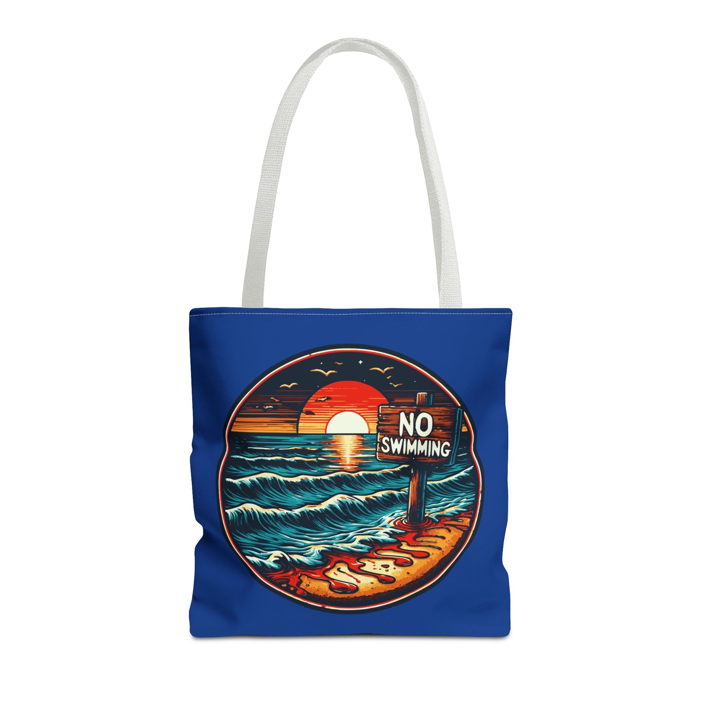No Swimming Bloody Beach Tote Bag (AOP) Horror Fun Travel Swimming Vacation