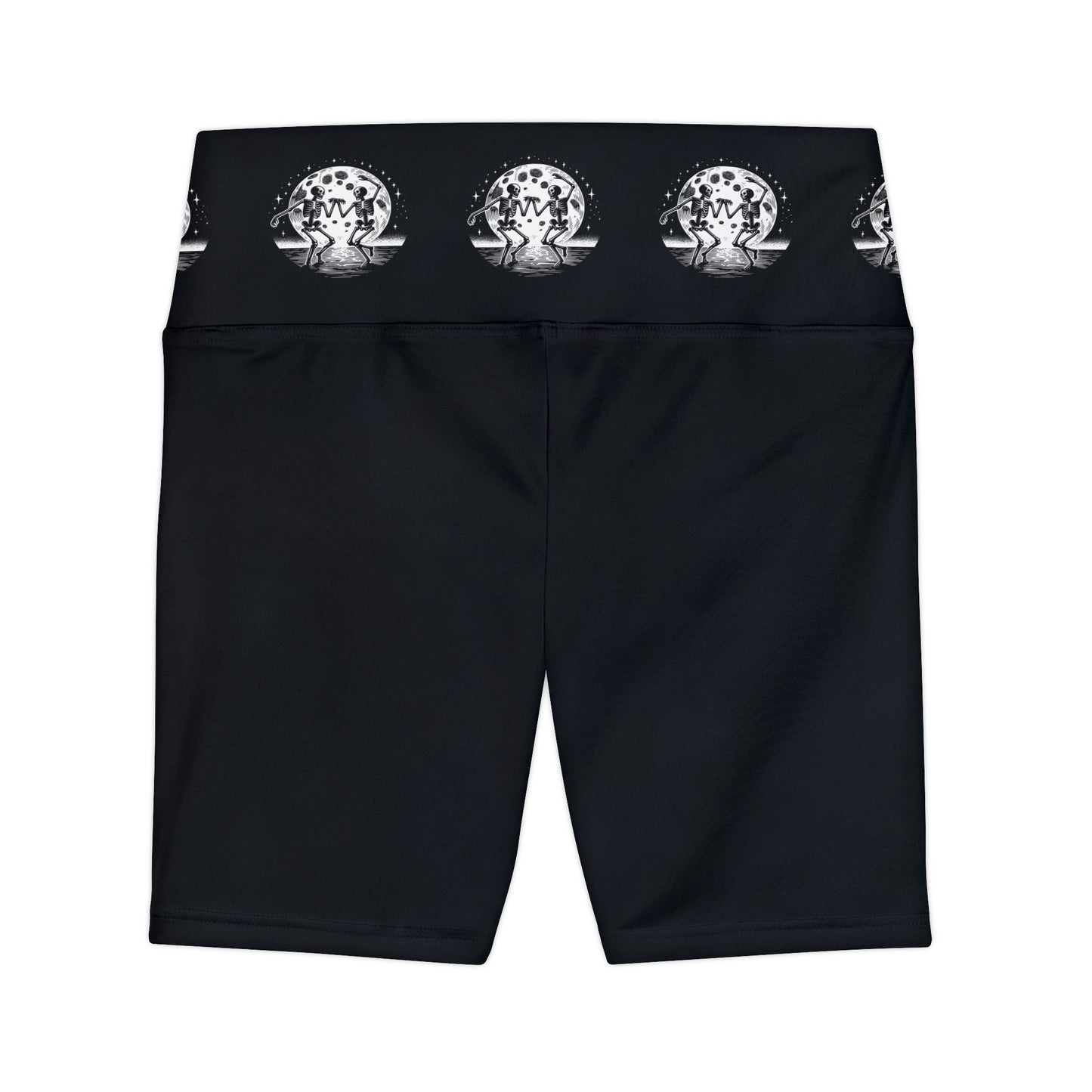 Gothic Party Women's Shorts with Skeletons Dancing under a Full Moon