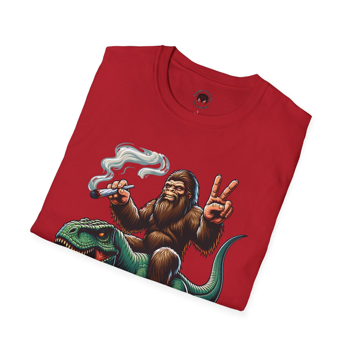 T-Shirt Bigfoot Riding T-Rex 420 Fun Cryptid Tee