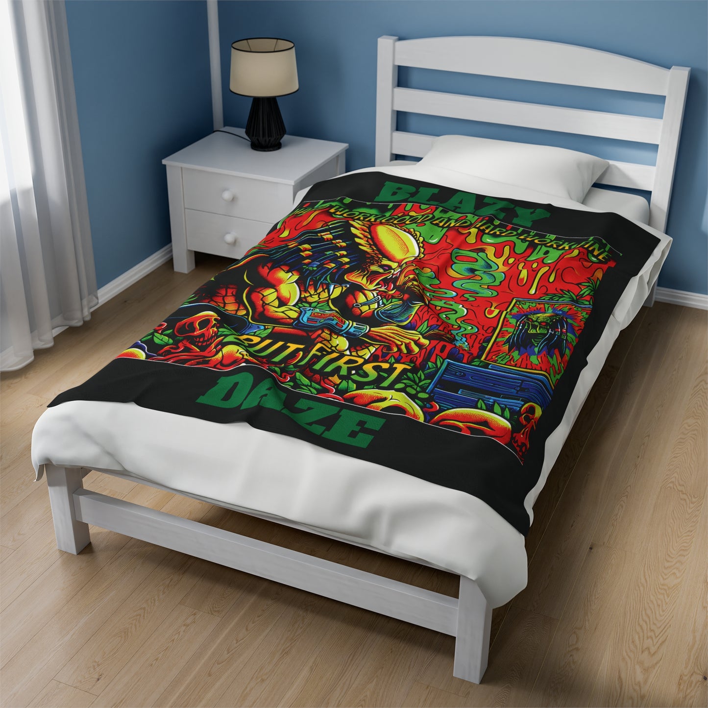 Horradelic Hard Work Good Hard Work Fine Blazy Daze Predator Blunt Horror Fun Velveteen Plush Throw Blanket