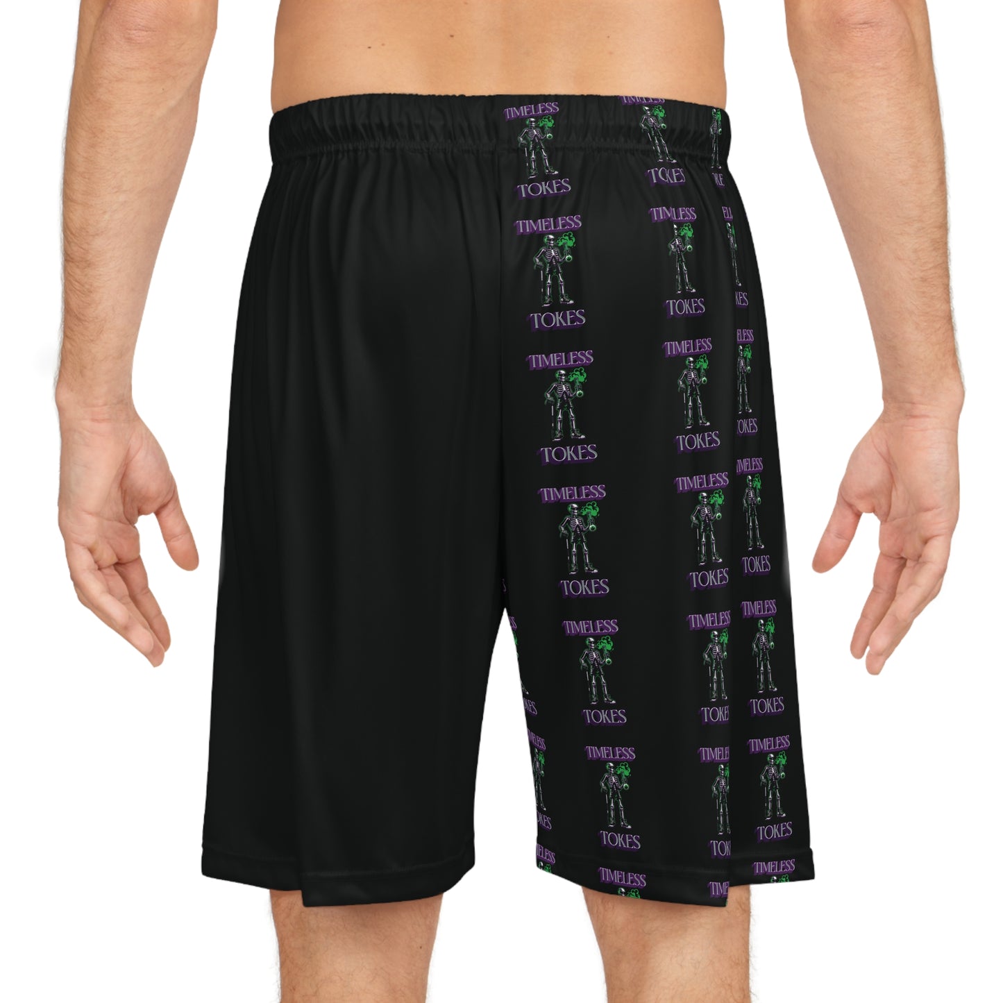 Timeless Tokes Basketball Shorts - Skeleton Smoking Weed 420 Design