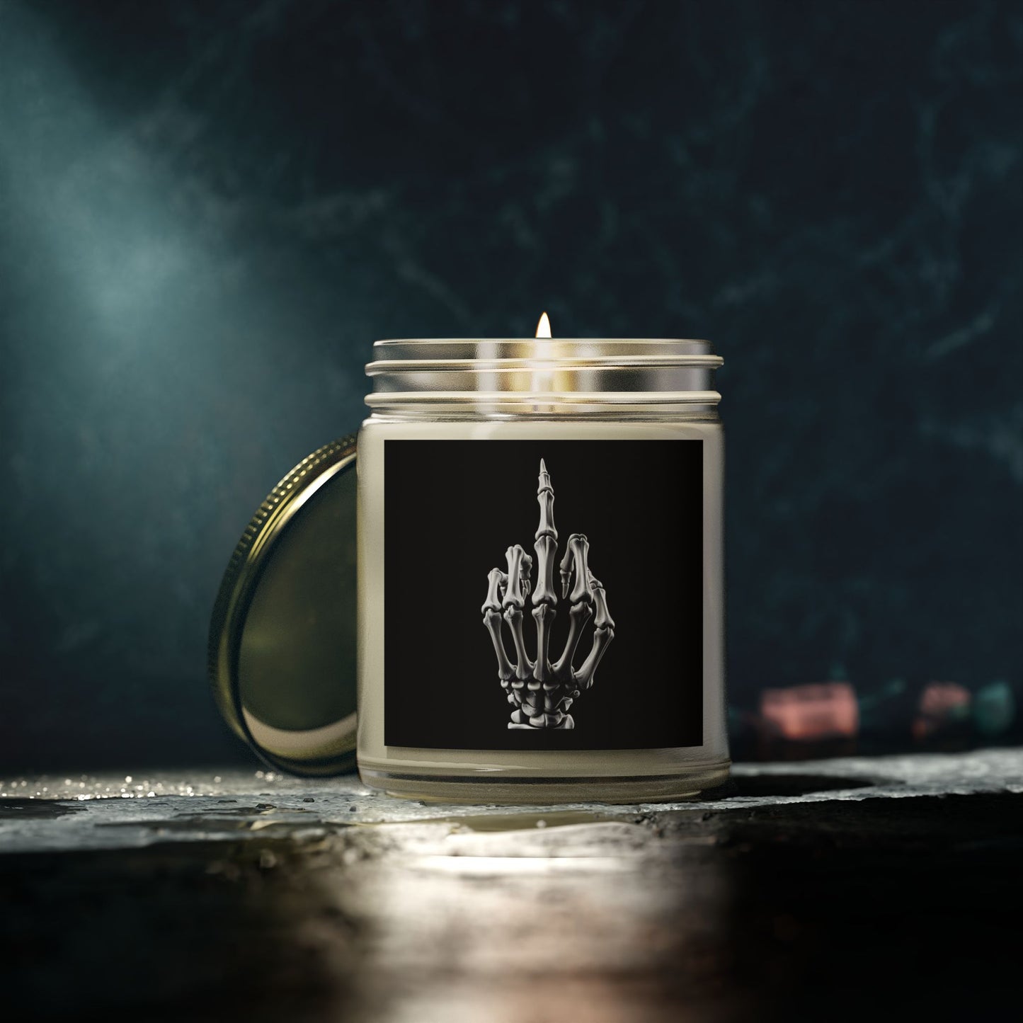 Scented Candle - Skeleton Hand Middle Finger Funny Coconut Apricot Wax (4oz. 9oz)